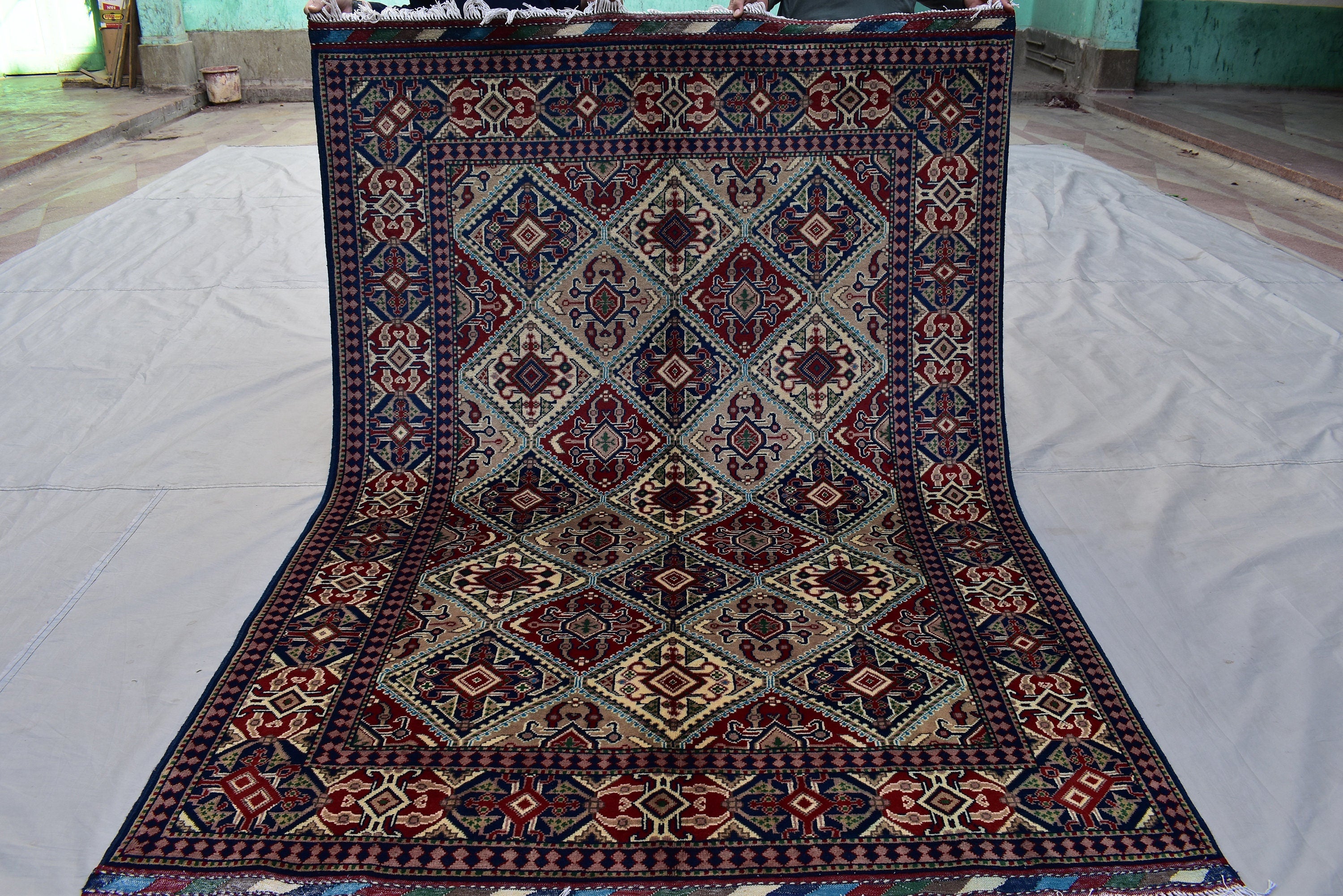 5x7 Multi Colored Turkoman Oriental Soft Wool Rug- Afghan Hand Knotted Boho Design Area Rug- 150x200 cm Organic Wool Pile Living Room Rug