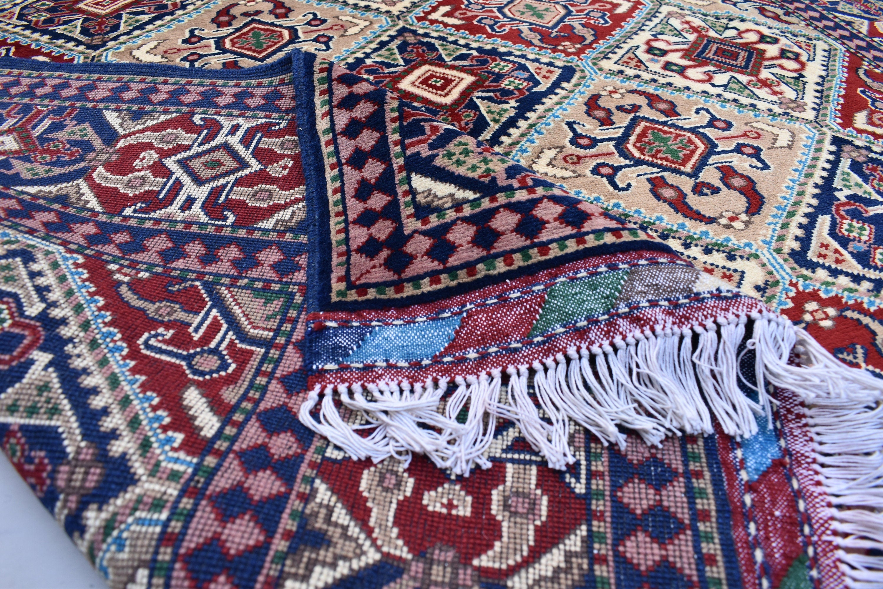 5x7 Multi Colored Turkoman Oriental Soft Wool Rug- Afghan Hand Knotted Boho Design Area Rug- 150x200 cm Organic Wool Pile Living Room Rug