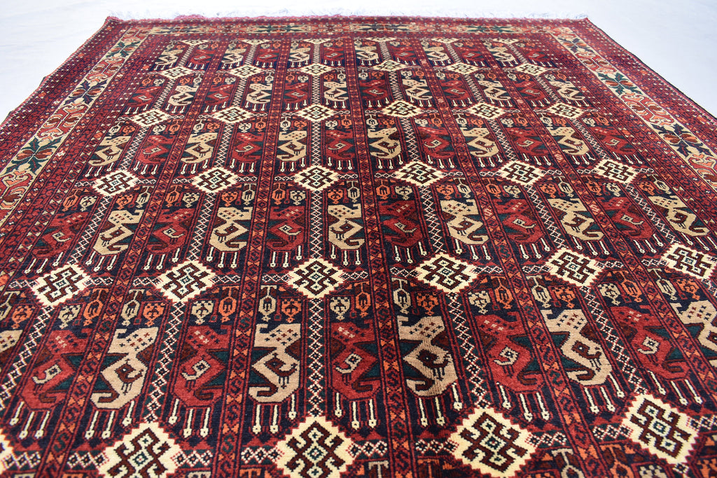 5x7Ft, Afghan Geometric Wool Rug – Hand-Knotted Turkmen Area Carpet, Oriental Living Room or Dining Room Rug, Boho Area Rug 200x150 cm