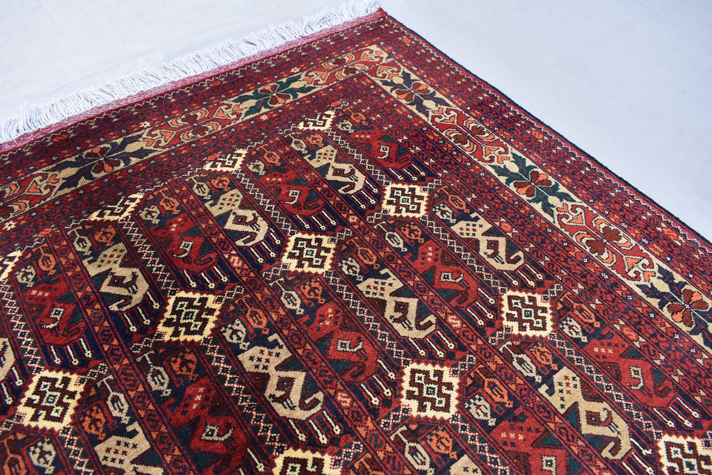 5x7Ft, Afghan Geometric Wool Rug – Hand-Knotted Turkmen Area Carpet, Oriental Living Room or Dining Room Rug, Boho Area Rug 200x150 cm