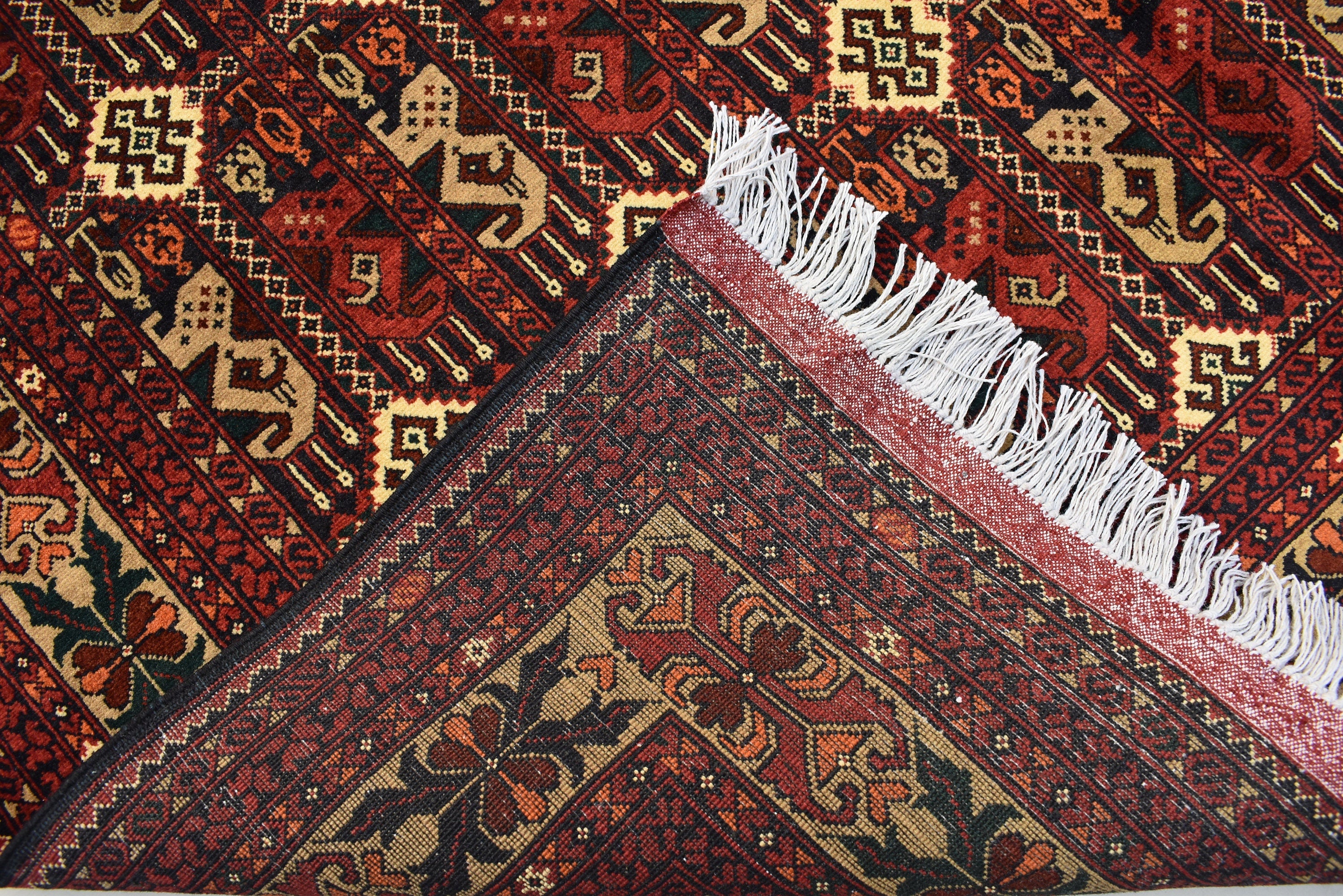 5x7Ft, Afghan Geometric Wool Rug – Hand-Knotted Turkmen Area Carpet, Oriental Living Room or Dining Room Rug, Boho Area Rug 200x150 cm