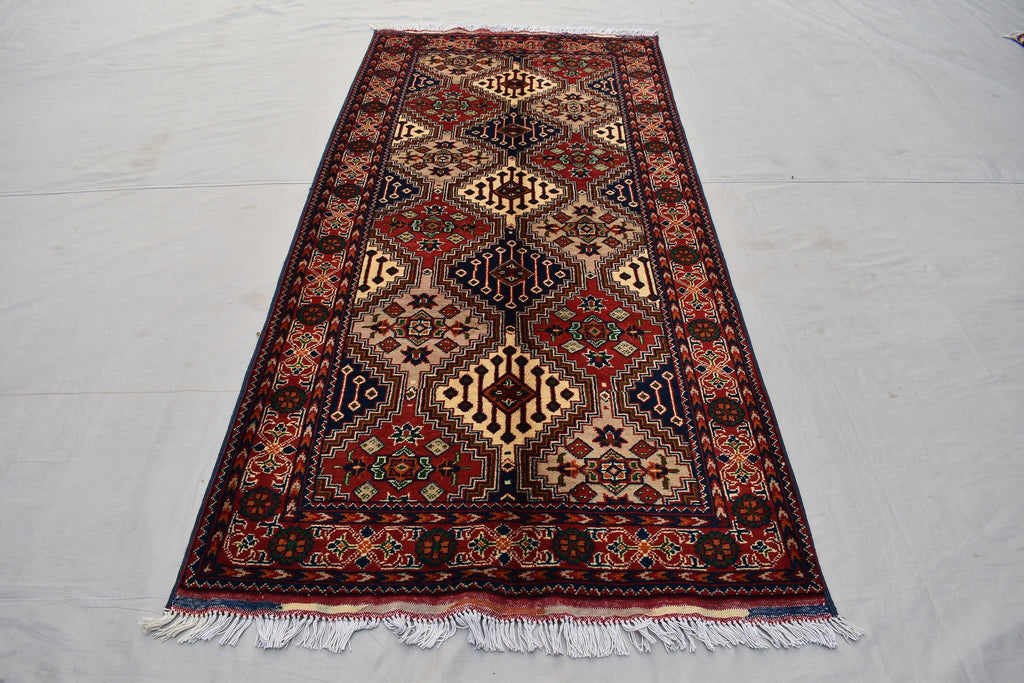 3x7Ft, Red Afghan Hand Knotted Hallway Rug-Geometric Pattern Runner rug-200x100 cm Turkmen Bokhara Runner Rug For Entry way-Kitchen Rug