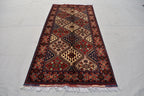 3x7Ft, Red Afghan Hand Knotted Hallway Rug-Geometric Pattern Runner rug-200x100 cm Turkmen Bokhara Runner Rug For Entry way-Kitchen Rug