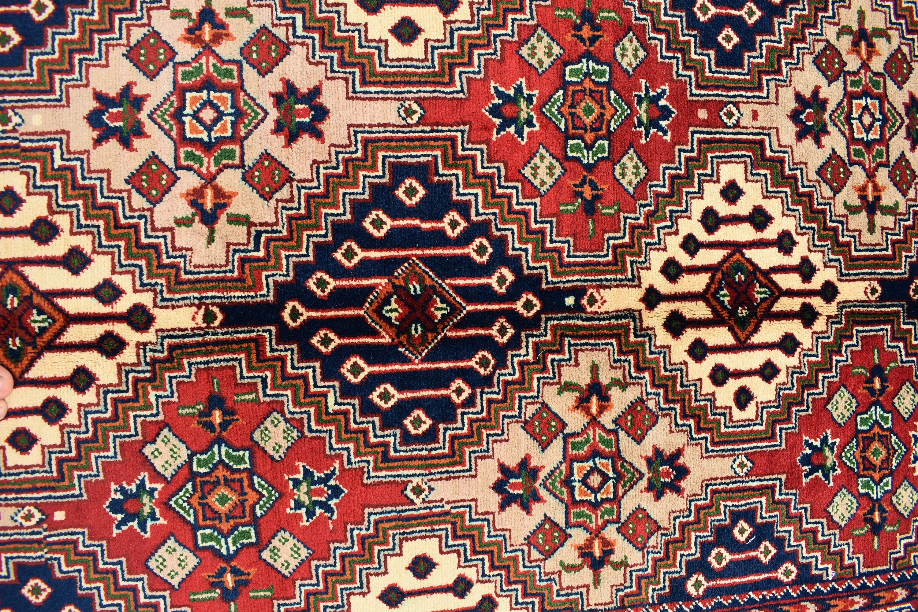 3x7Ft, Red Afghan Hand Knotted Hallway Rug-Geometric Pattern Runner rug-200x100 cm Turkmen Bokhara Runner Rug For Entry way-Kitchen Rug
