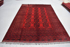 10x7 Afghan Elephant Foot Print Vintage Rug Turkmen, Geometric Pattern, Bedroom Rug, Handwoven Afghan Wool Rug, Living Room Rug, 9.9x6.7 ft
