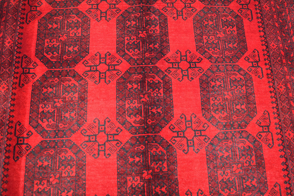 10x7 Afghan Elephant Foot Print Vintage Rug Turkmen, Geometric Pattern, Bedroom Rug, Handwoven Afghan Wool Rug, Living Room Rug, 9.9x6.7 ft