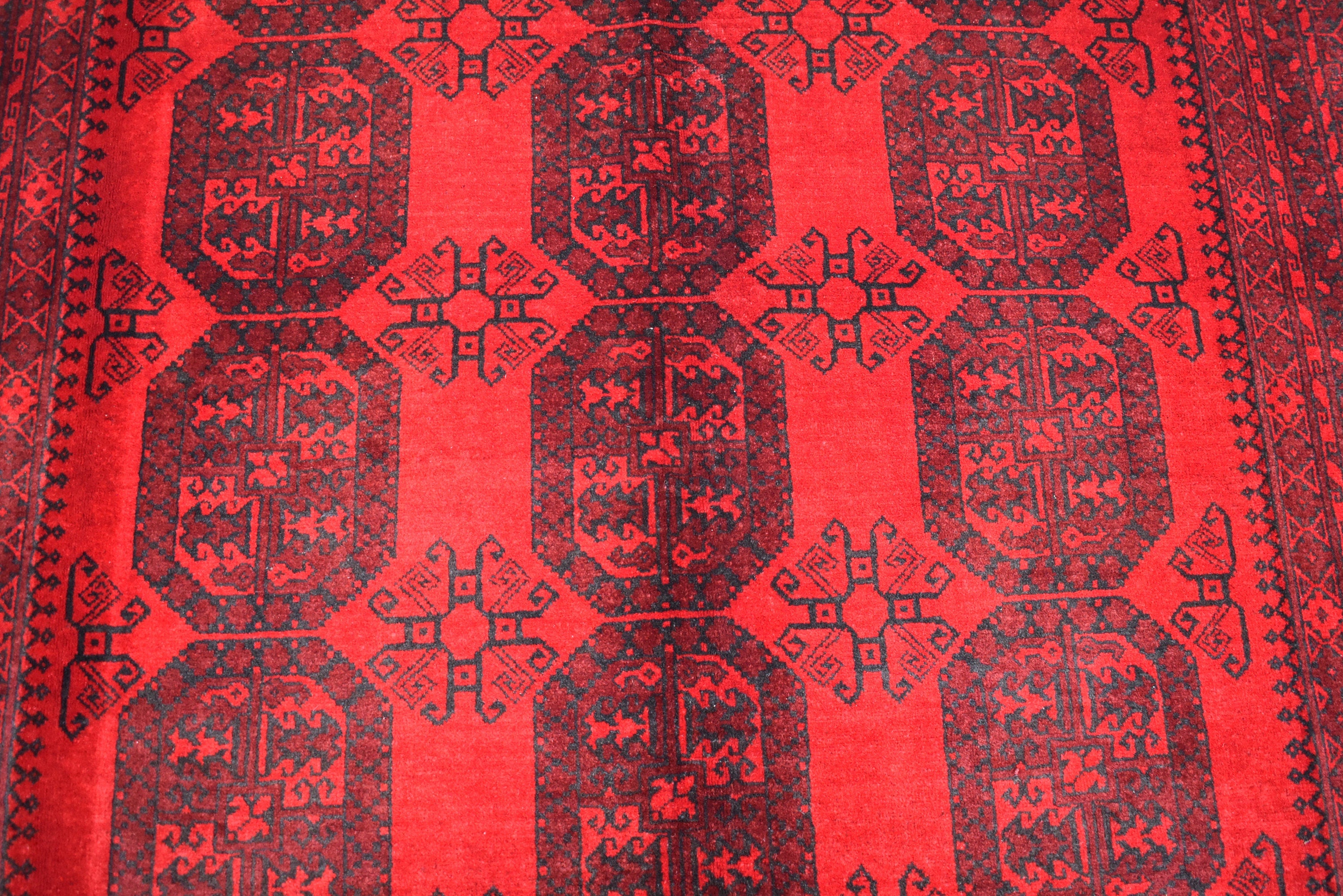 10x7 Afghan Elephant Foot Print Vintage Rug Turkmen, Geometric Pattern, Bedroom Rug, Handwoven Afghan Wool Rug, Living Room Rug, 9.9x6.7 ft