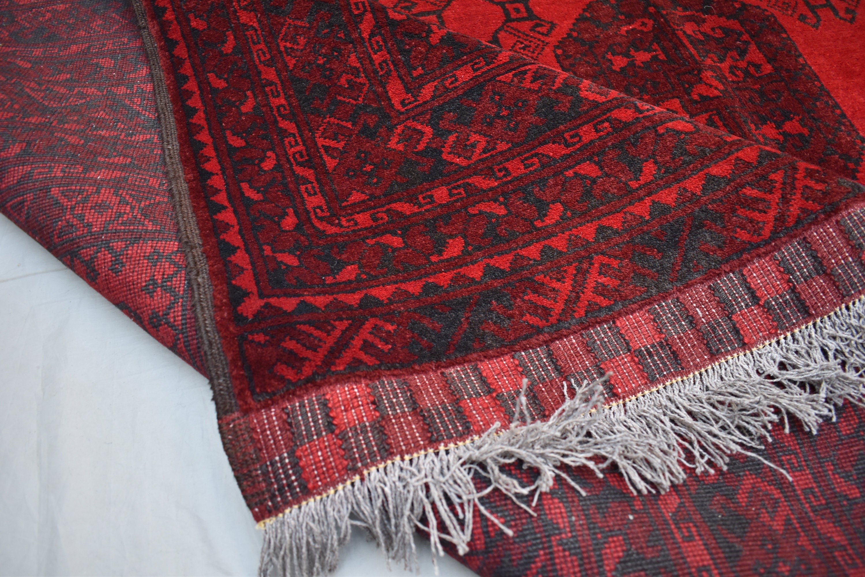 10x7 Afghan Elephant Foot Print Vintage Rug Turkmen, Geometric Pattern, Bedroom Rug, Handwoven Afghan Wool Rug, Living Room Rug, 9.9x6.7 ft