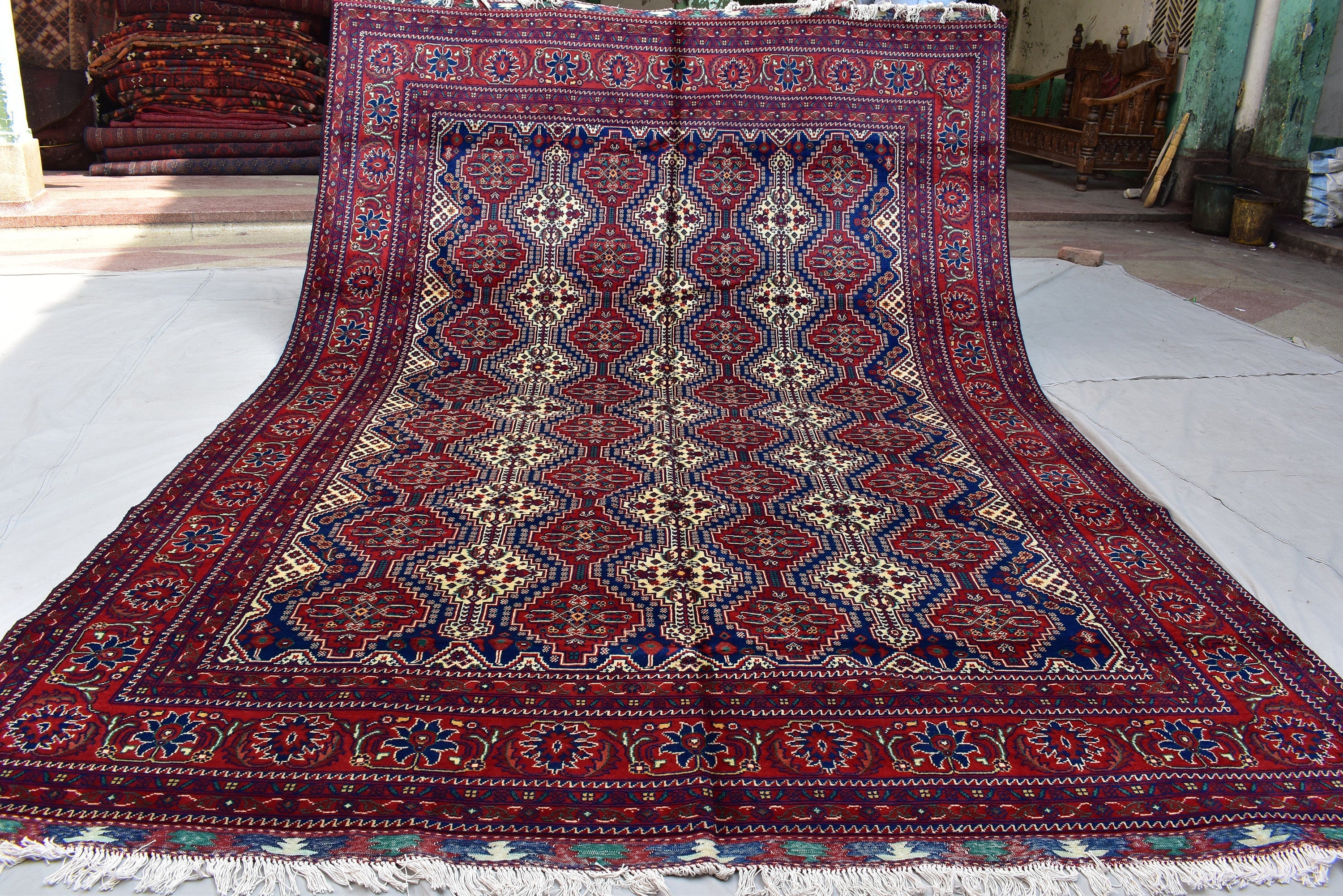 8x12 Authentic Bukhara Rug -Handwoven Central Asian Masterpiece for Your Home, Boho Home Decor, Rug for Living Room, Dining Room 11.9x8.2 ft