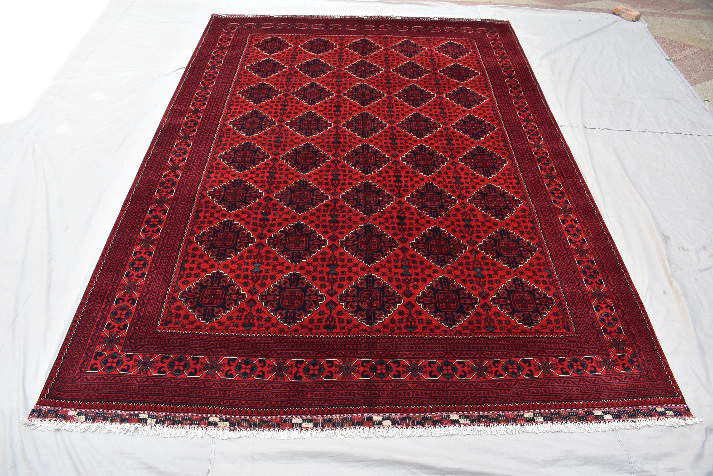 11.8x8.1 Ft Large Area Rug Bokhara Rug Sale Price Turkmen 100% Wool Afghan Veg Dyes Handmade Bukhara Pattern Area Rug Turkmen Oriental Rug