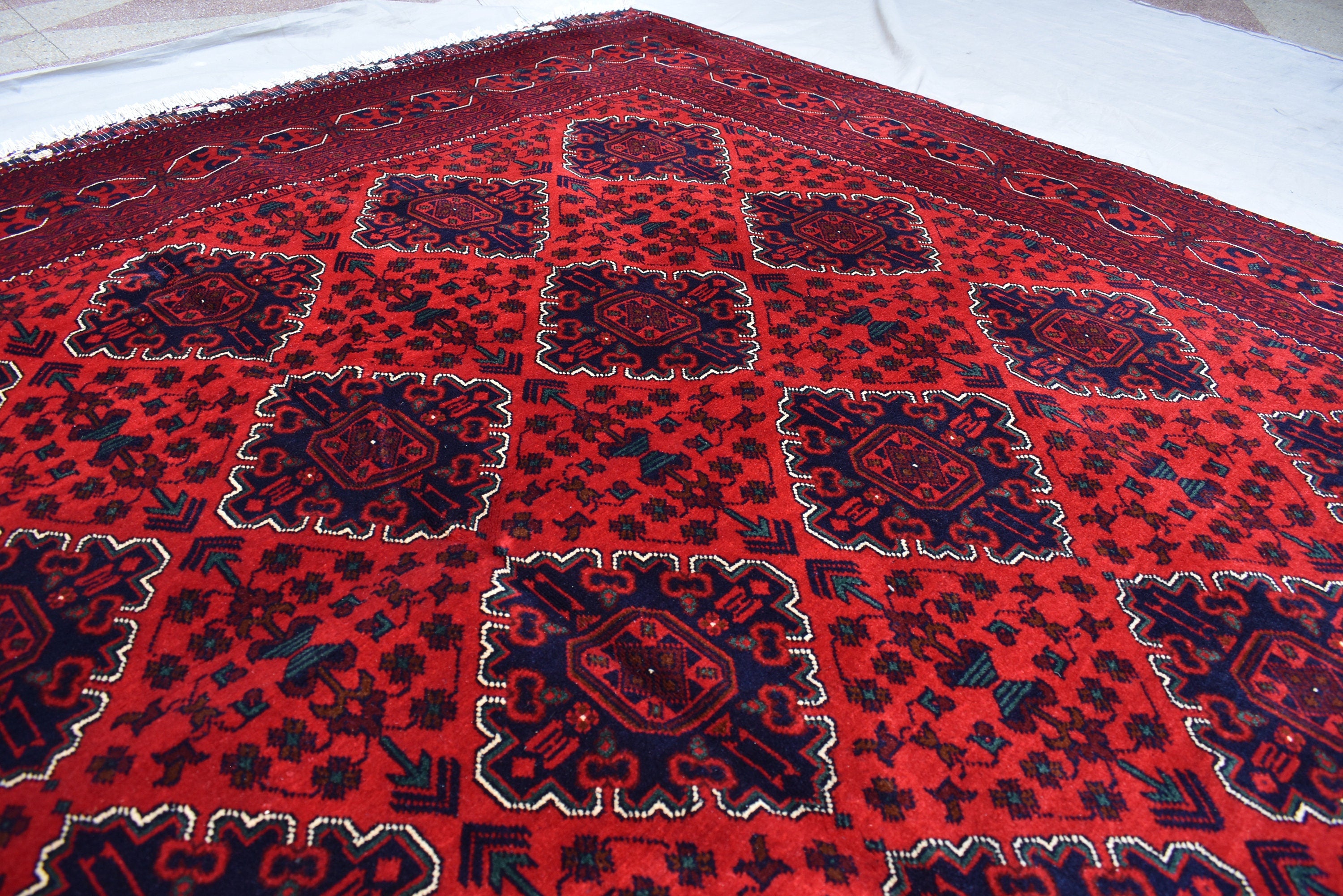 11.8x8.1 Ft Large Area Rug Bokhara Rug Sale Price Turkmen 100% Wool Afghan Veg Dyes Handmade Bukhara Pattern Area Rug Turkmen Oriental Rug