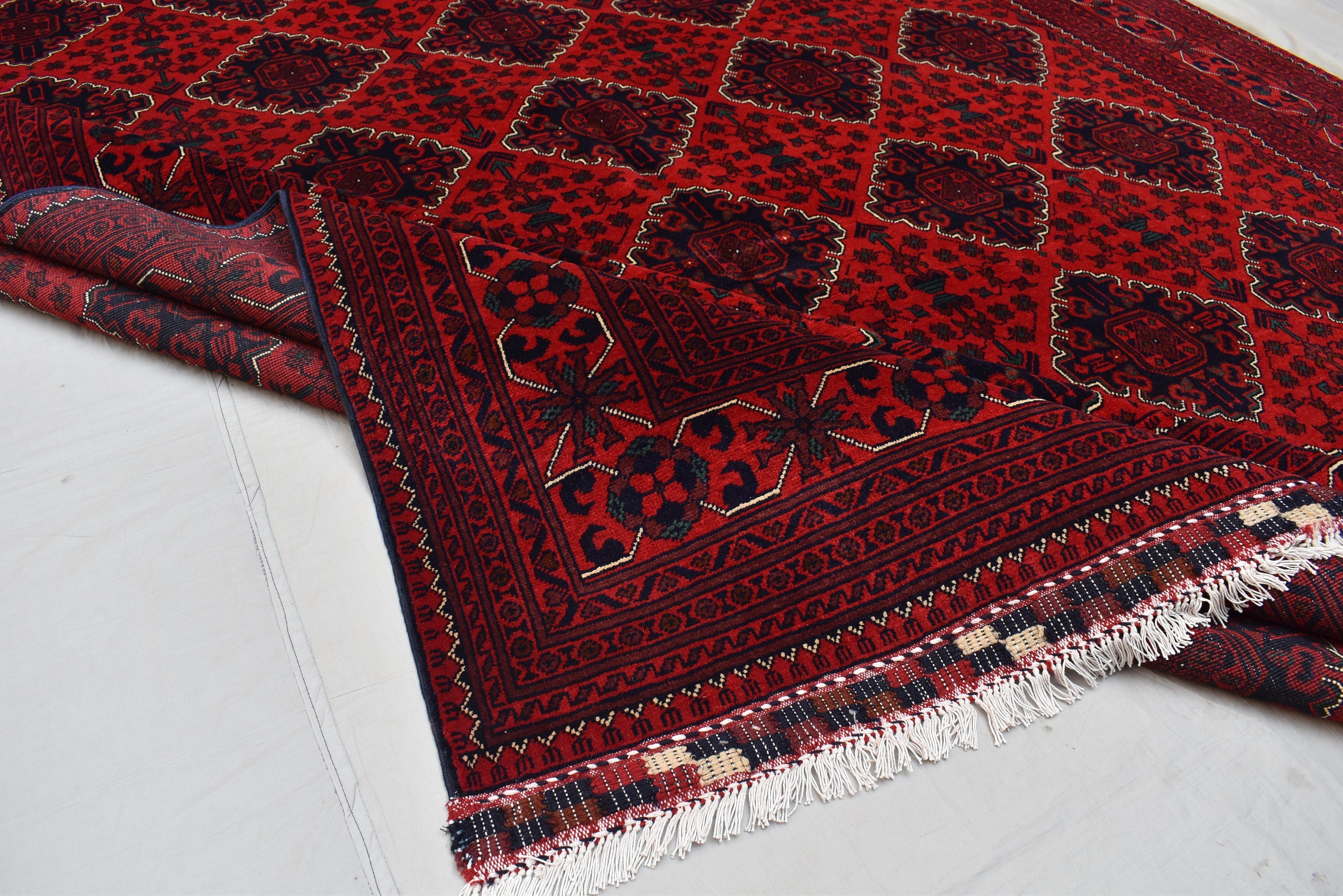 11.8x8.1 Ft Large Area Rug Bokhara Rug Sale Price Turkmen 100% Wool Afghan Veg Dyes Handmade Bukhara Pattern Area Rug Turkmen Oriental Rug