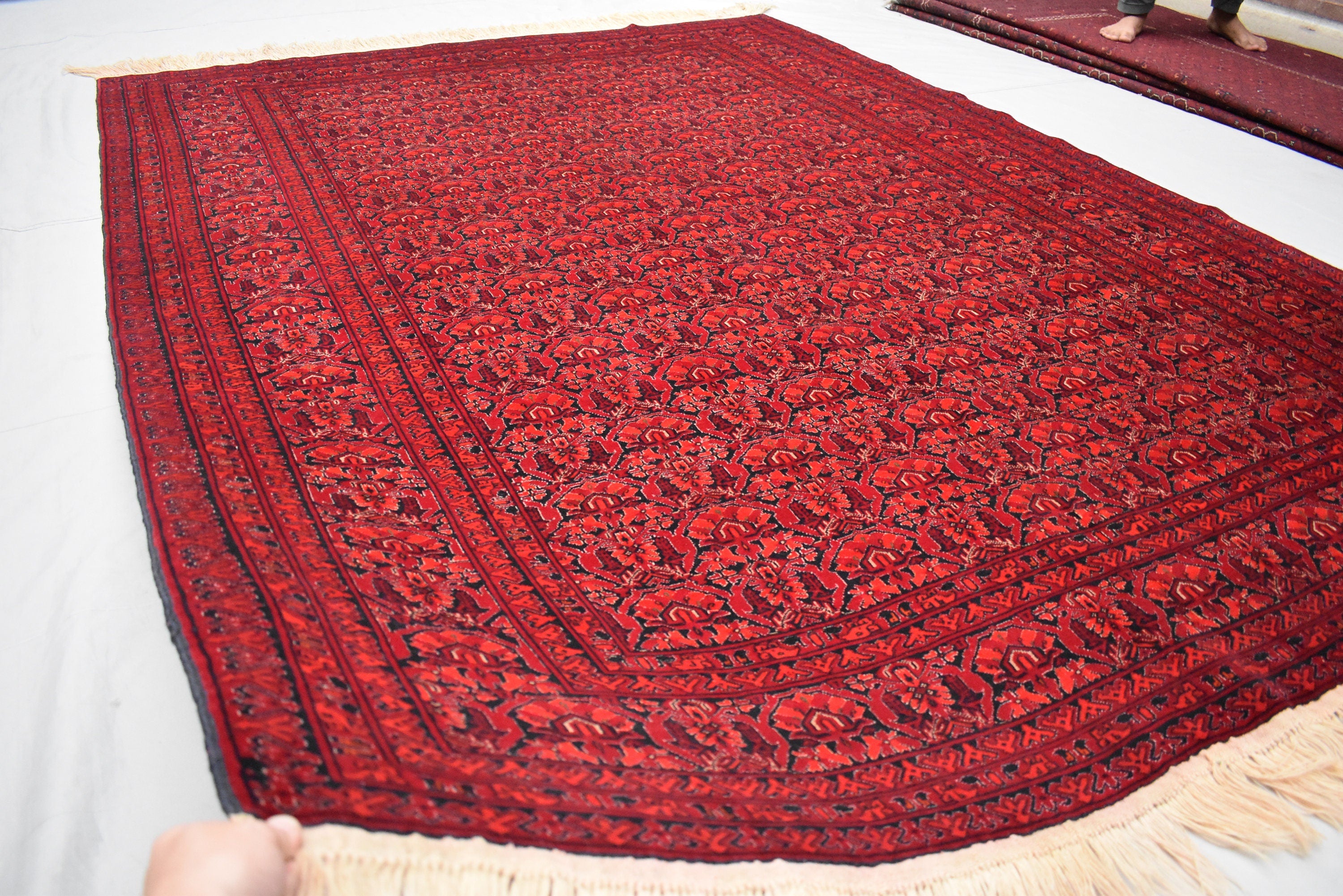 10x12Ft, Handmade Tribal Wool Rug – Hand-Knotted Flat Weave Marchak Gul Area Carpet, Boho Bedroom Rug, Large Wool Floor Decor 364x296cm