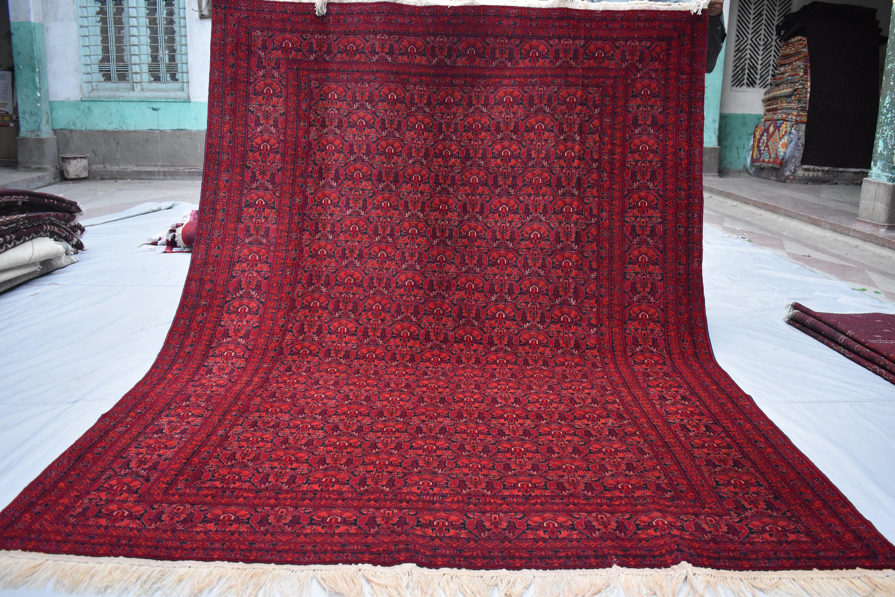 10x12Ft, Handmade Tribal Wool Rug – Hand-Knotted Flat Weave Marchak Gul Area Carpet, Boho Bedroom Rug, Large Wool Floor Decor 364x296cm