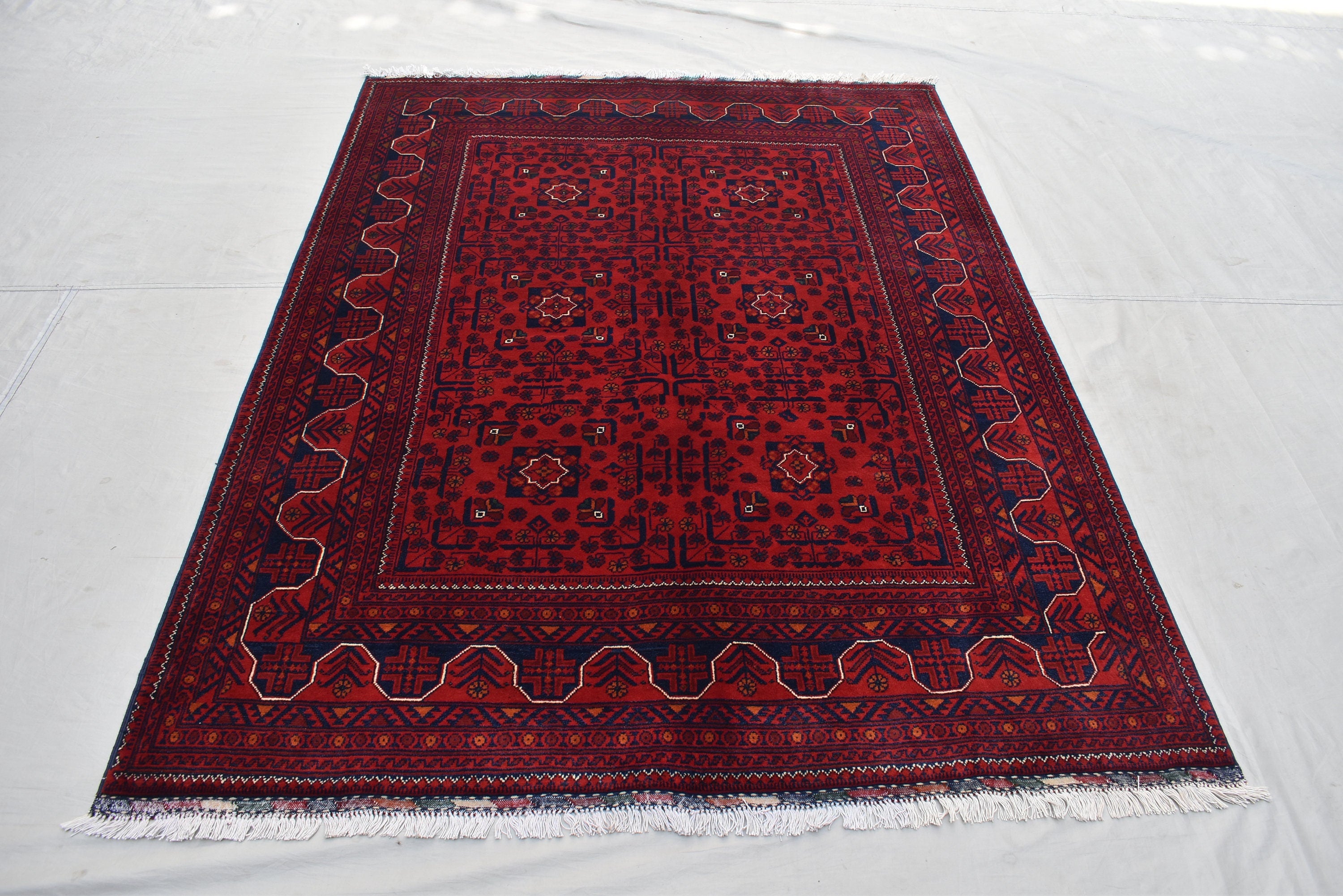 5x7 Afghan Bukhara Rug, Afghan Handmade Wool Rug, Oriental Turkoman Hand-knotted Wool Rug, Living Room Rug, Bedroom Rug, Afghan Rug