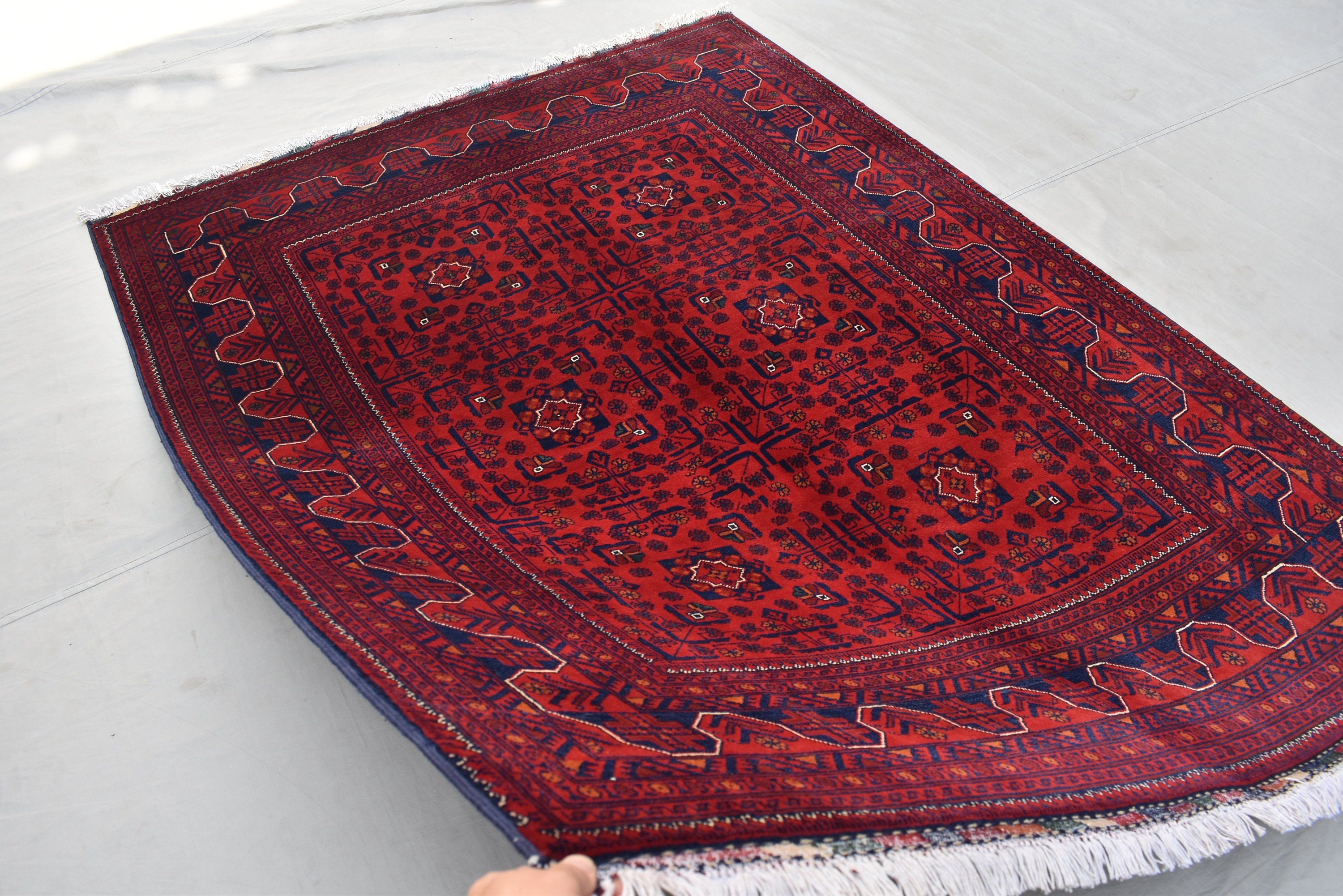 5x7 Afghan Bukhara Rug, Afghan Handmade Wool Rug, Oriental Turkoman Hand-knotted Wool Rug, Living Room Rug, Bedroom Rug, Afghan Rug