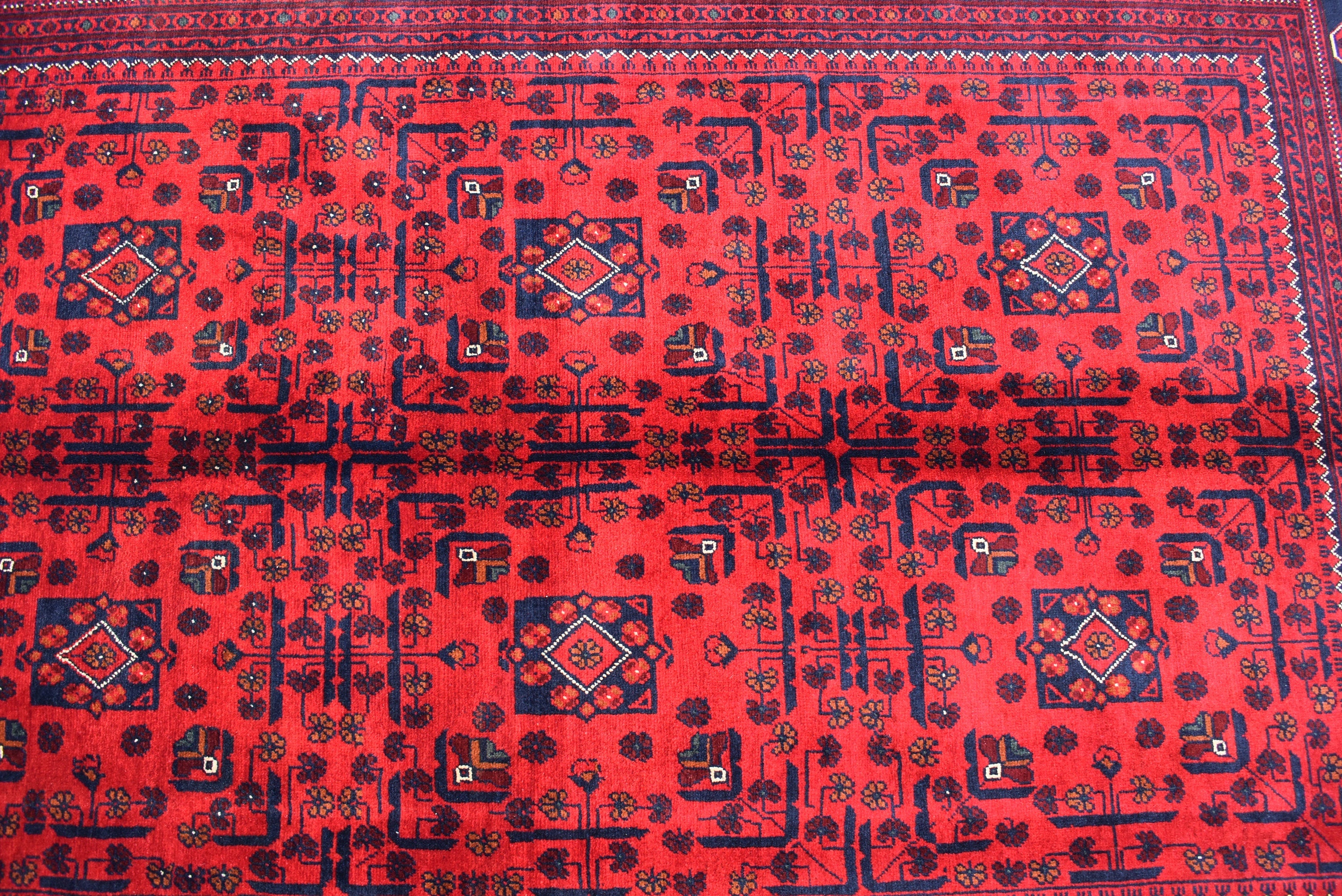 6.11 x4.10 Ft Afghan Bukhara Rug, Afghan Handmade Wool Rug, Oriental Turkoman Hand-knotted Wool Rug, Living Room Rug, Bedroom Rug Afghan Rug