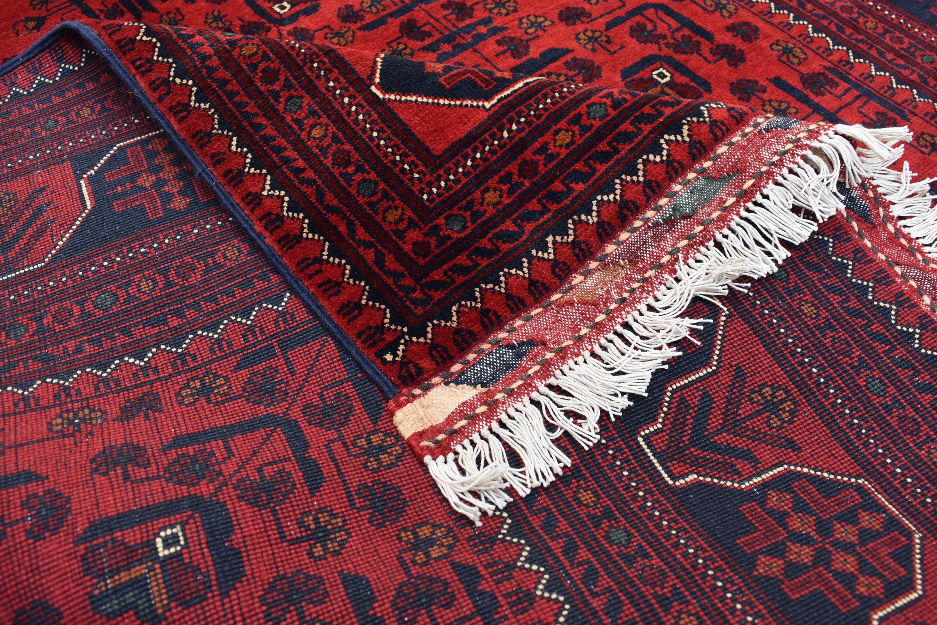 6.11 x4.10 Ft Afghan Bukhara Rug, Afghan Handmade Wool Rug, Oriental Turkoman Hand-knotted Wool Rug, Living Room Rug, Bedroom Rug Afghan Rug