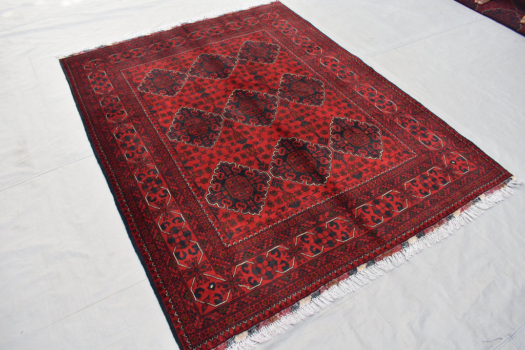 5×7 Afghan Bukhara Rug, Afghan Handmade Wool Rug, Oriental Turkoman Hand-knotted Wool Rug, Living Room Rug, Bedroom Rug, Afghan Rug