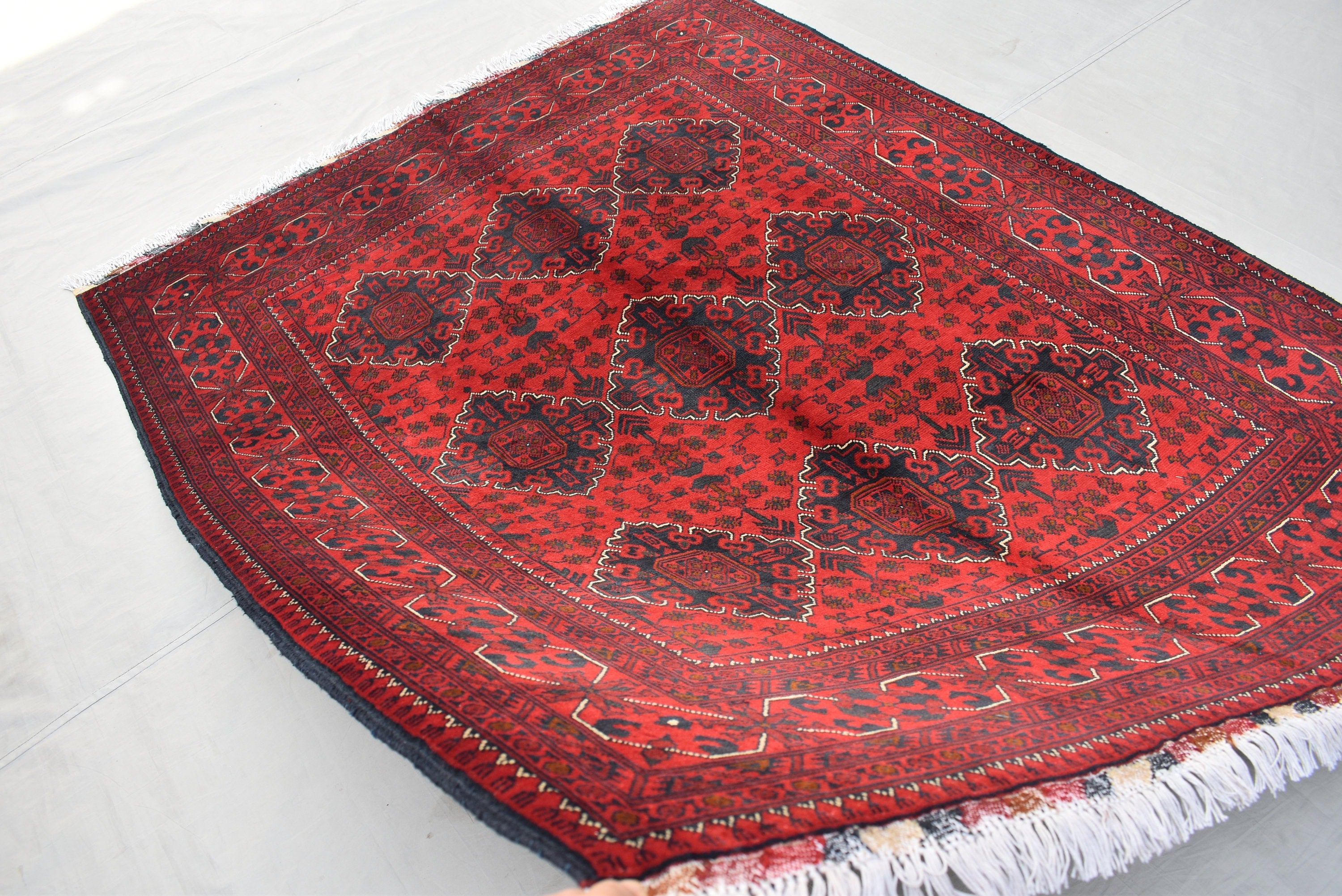 5×7 Afghan Bukhara Rug, Afghan Handmade Wool Rug, Oriental Turkoman Hand-knotted Wool Rug, Living Room Rug, Bedroom Rug, Afghan Rug