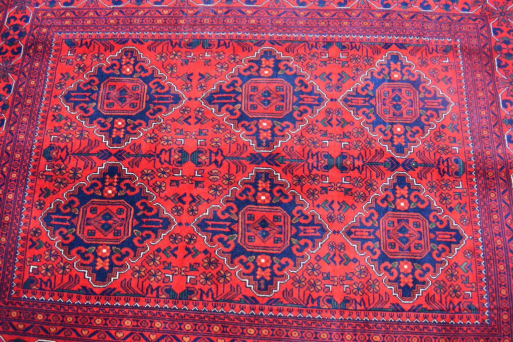 5x7 Handmade Bukhara Afghan Rug–Rich Red & Navy Blue Tribal Design, Premium Wool, Traditional Floor Carpet, Boho Living Room Decor 6.11x5.1