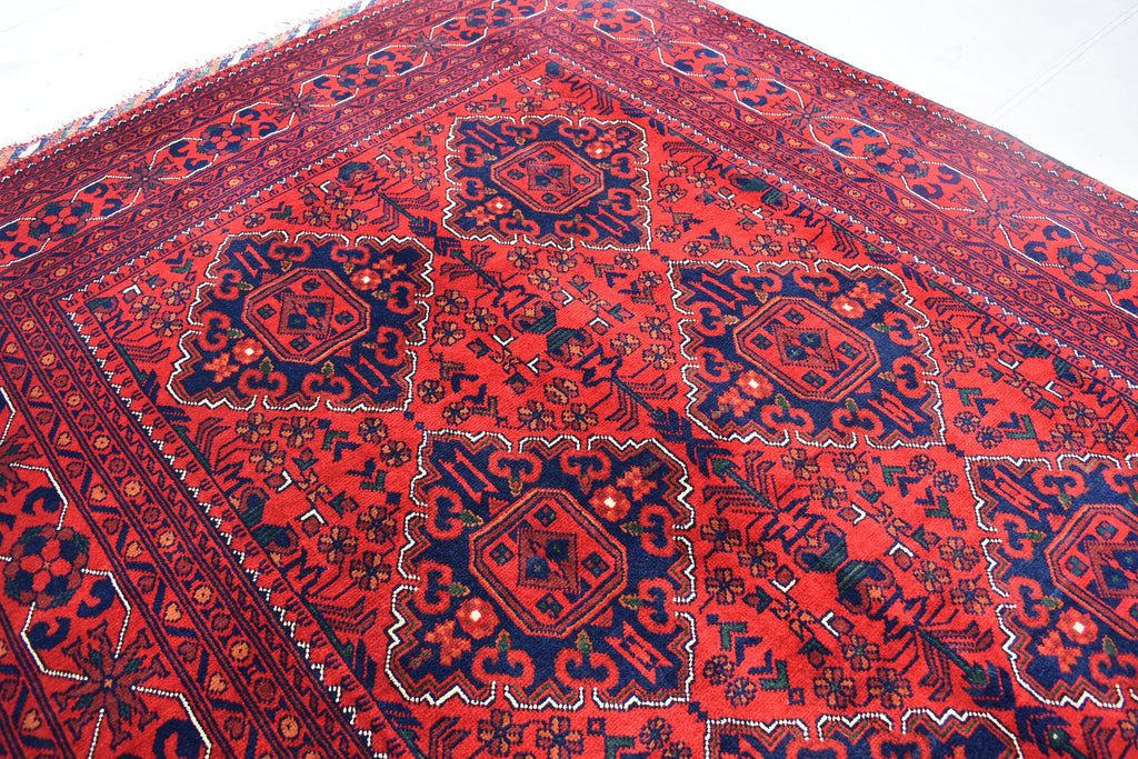5x7 Handmade Bukhara Afghan Rug–Rich Red & Navy Blue Tribal Design, Premium Wool, Traditional Floor Carpet, Boho Living Room Decor 6.11x5.1