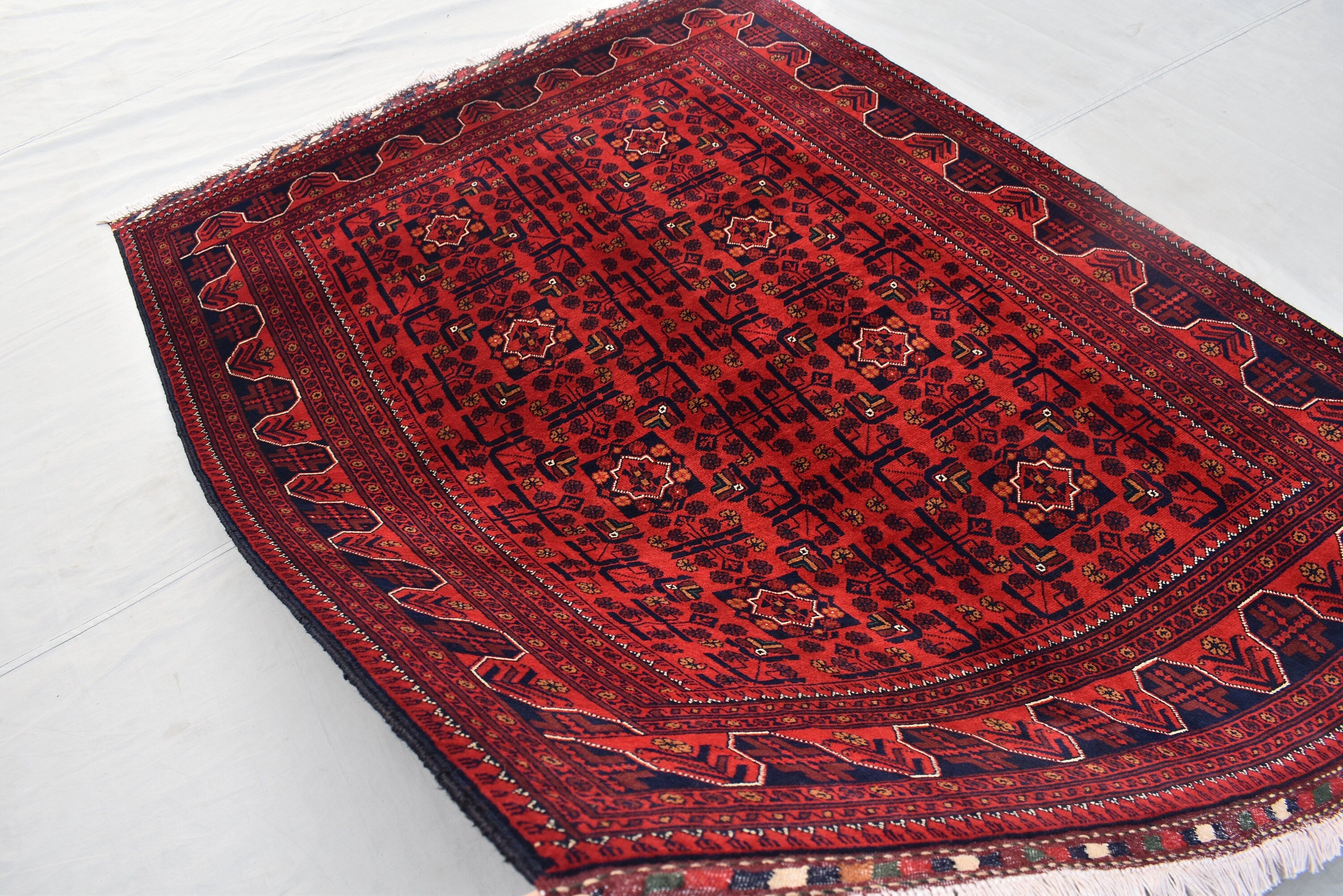 5x7 Medium Size Handmade Bukhara Rug–Vintage Red Wool Area Rug–Oriental Afghan Carpet–Traditional Boho Home Decor–Persian Style Rug4.11x6.11