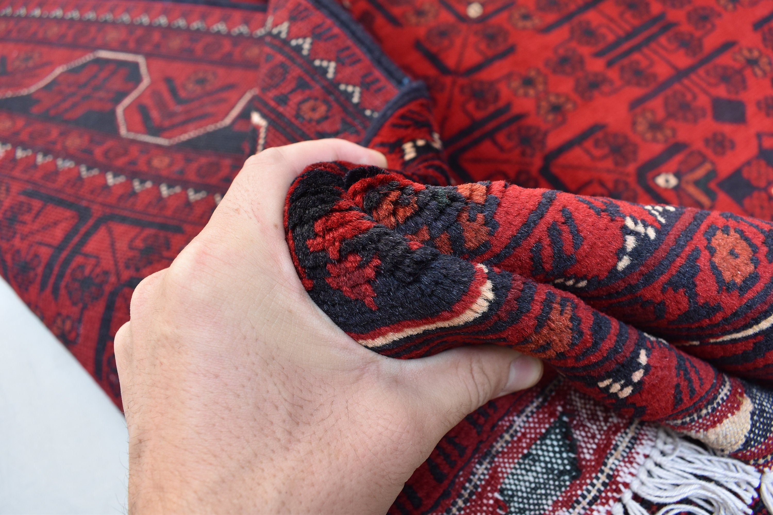 4x7Ft Afghan Handwoven Bukhara Rug, Turkmen Oriental Red Wool Carpet, Rustic Home Decor Bedroom Rug, Living Room Rug, Office Rug, Rug Gift