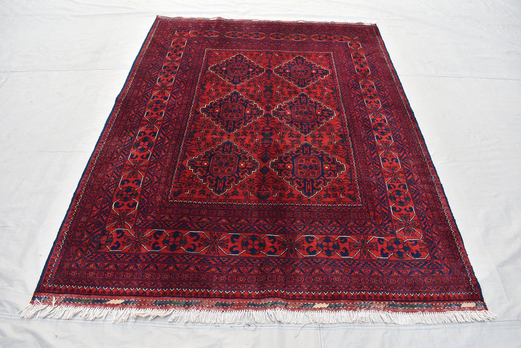5x7Ft Afghan Bukhara rug, Turkmen handmade Wool rug, Khal Muhammadi Khamyab Bukhara Tribal rug, Living room rug, bedroom rug