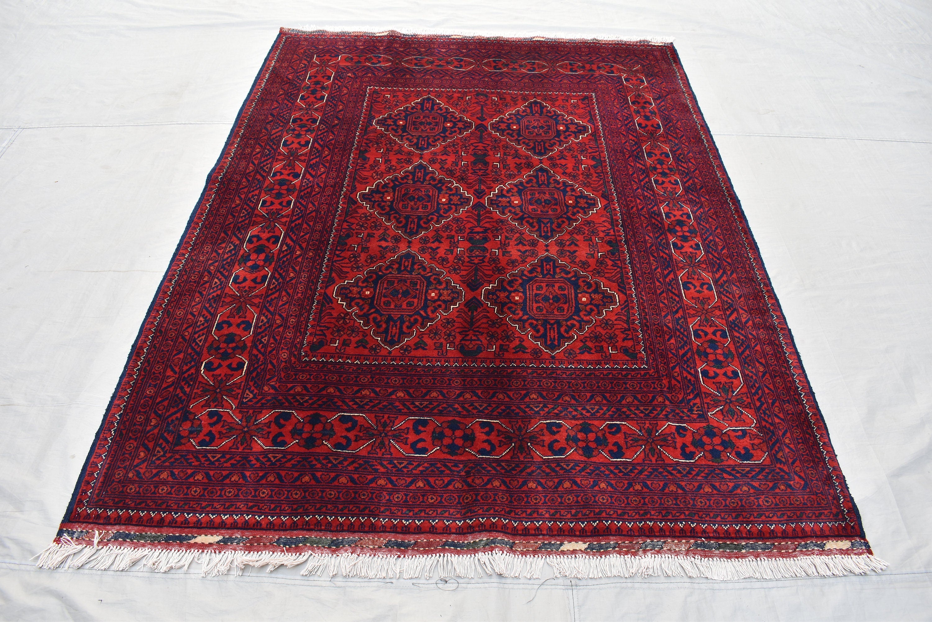 5x7Ft Afghan Bukhara rug, Turkmen handmade Wool rug, Khal Muhammadi Khamyab Bukhara Tribal rug, Living room rug, bedroom rug