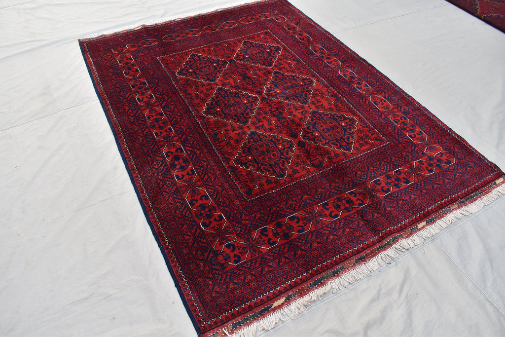 5x7Ft Afghan Bukhara rug, Turkmen handmade Wool rug, Khal Muhammadi Khamyab Bukhara Tribal rug, Living room rug, bedroom rug