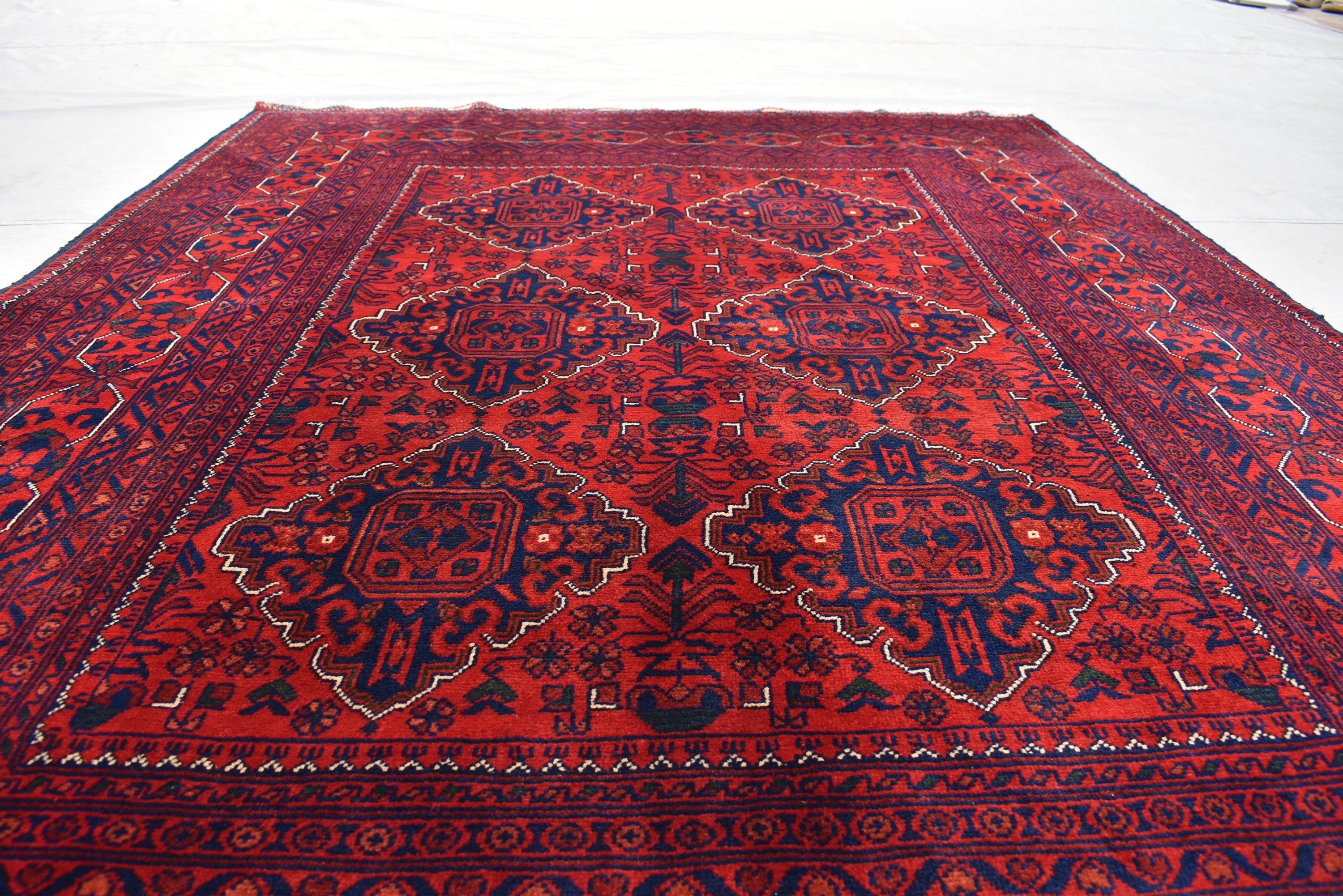 5x7Ft Afghan Bukhara rug, Turkmen handmade Wool rug, Khal Muhammadi Khamyab Bukhara Tribal rug, Living room rug, bedroom rug