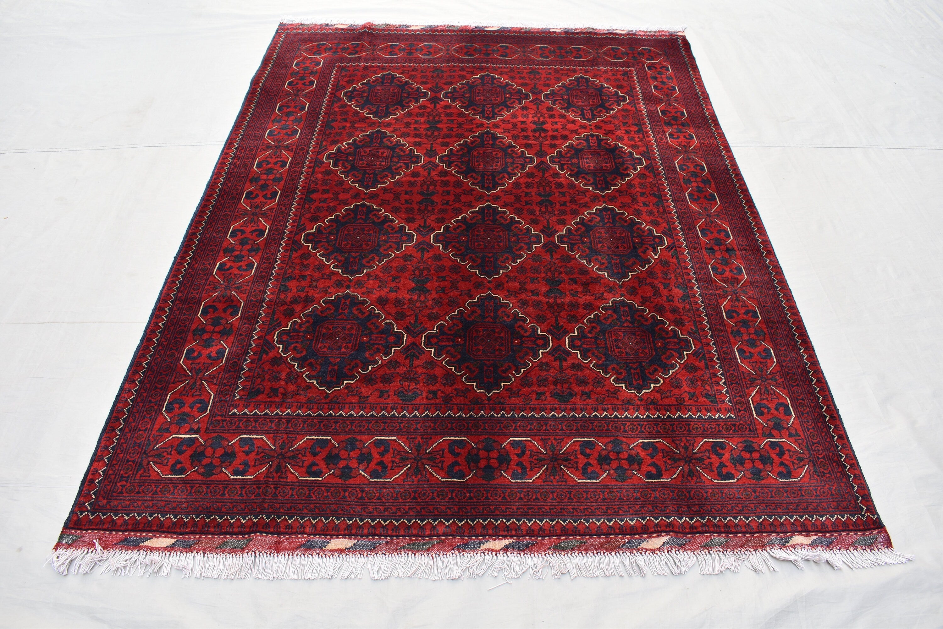 6.7 x4.10 Ft Afghan Bukhara rug, Turkmen handmade Wool rug, Custom Khal Muhammadi Khamyab Bukhara rugs, Tribal rug, Living room, Office rug