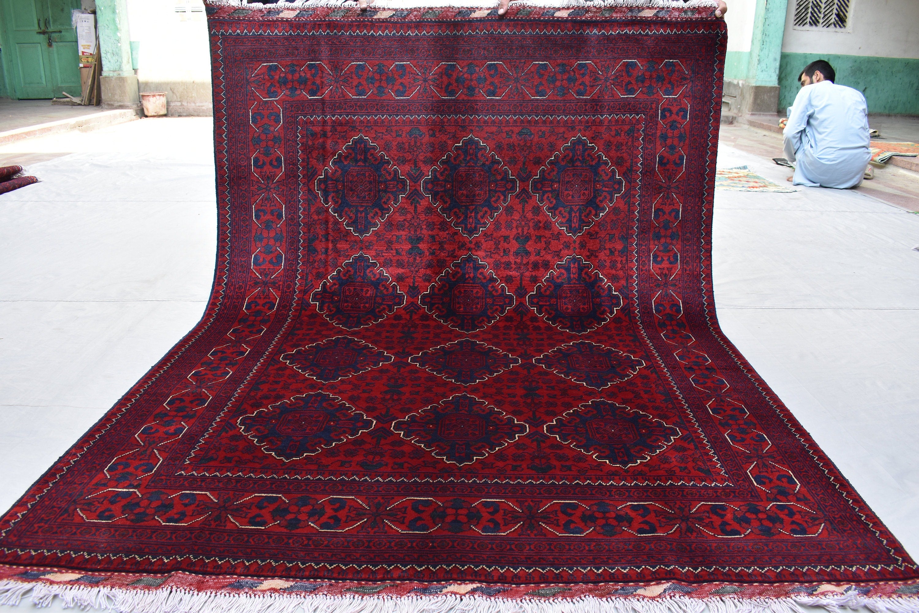 6.7 x4.10 Ft Afghan Bukhara rug, Turkmen handmade Wool rug, Custom Khal Muhammadi Khamyab Bukhara rugs, Tribal rug, Living room, Office rug