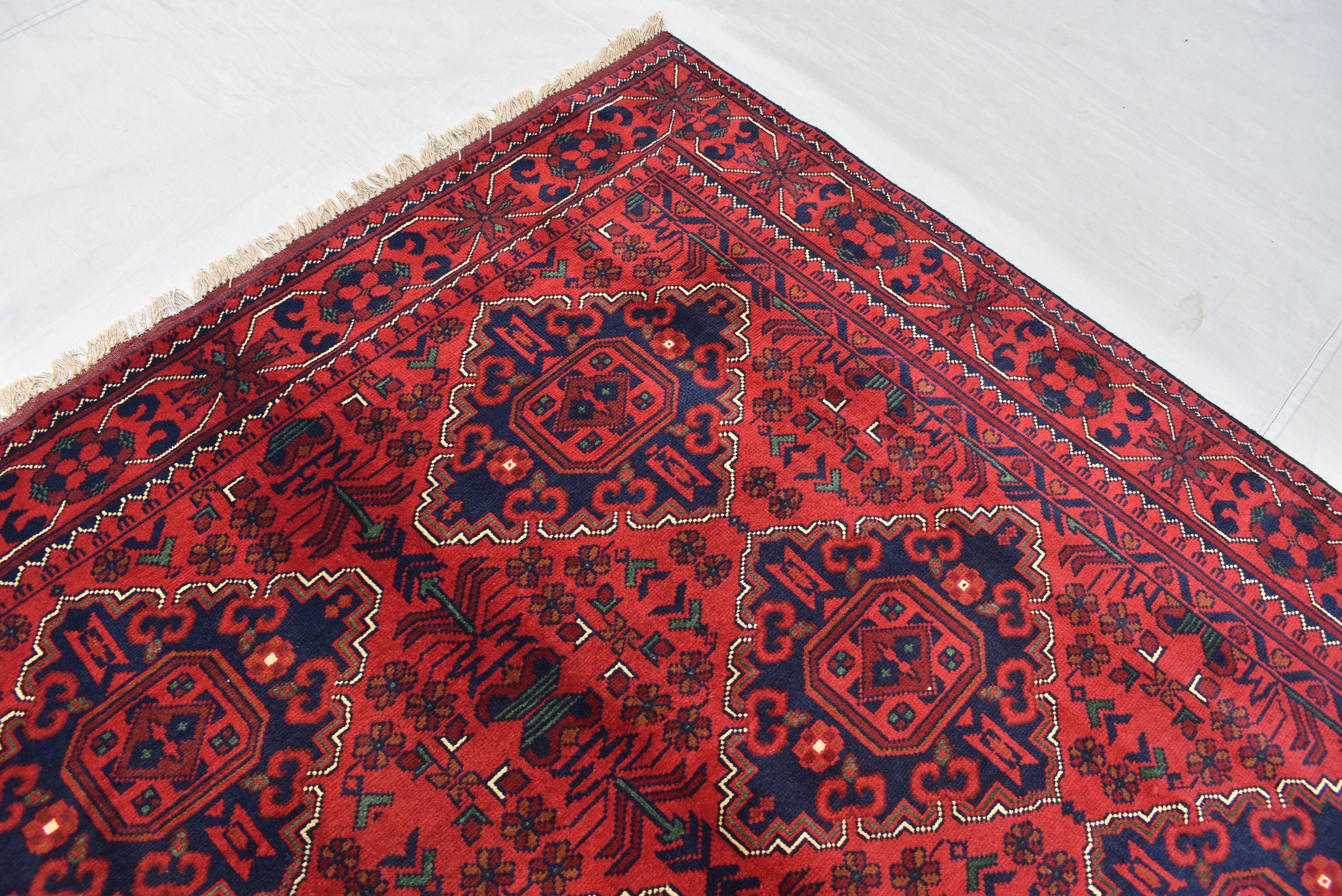 6.4 x4.9 Ft Afghan Bukhara rug, Turkmen handmade Wool rug, Custom Khal Muhammadi Khamyab Bukhara rugs, Tribal rug, Living room, Office, rug