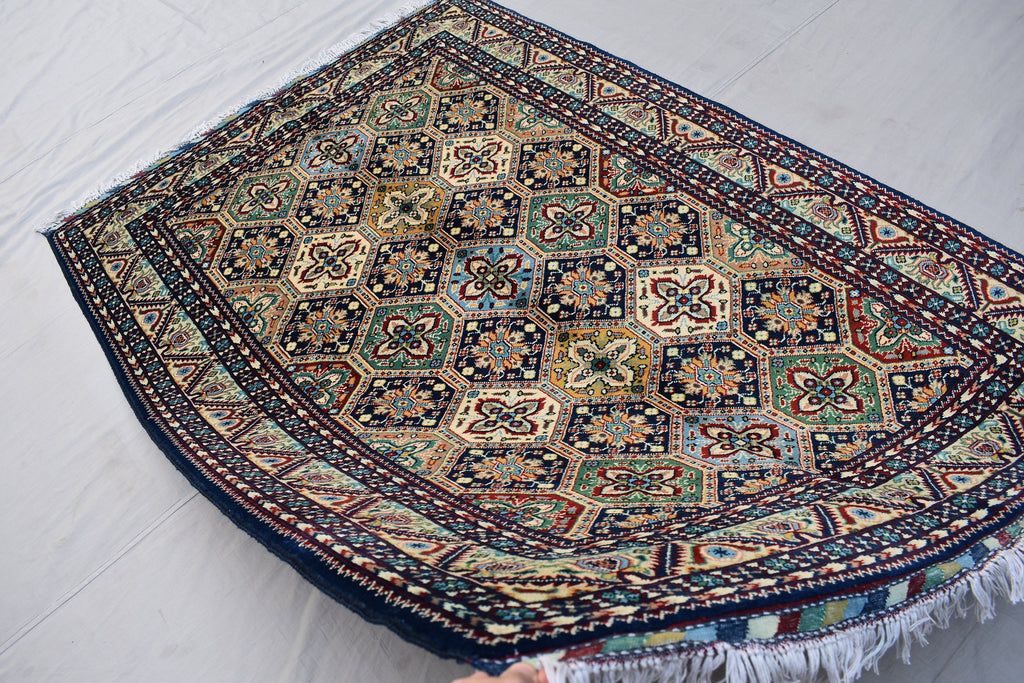 Afghan rug 6.2 x 4.10 Ft, High-Quality Afghan Turkman, Handmade Rug, Hand-knotted Bukhara Rug, Bedroom rug ,Area Rug, Oriental Living Room