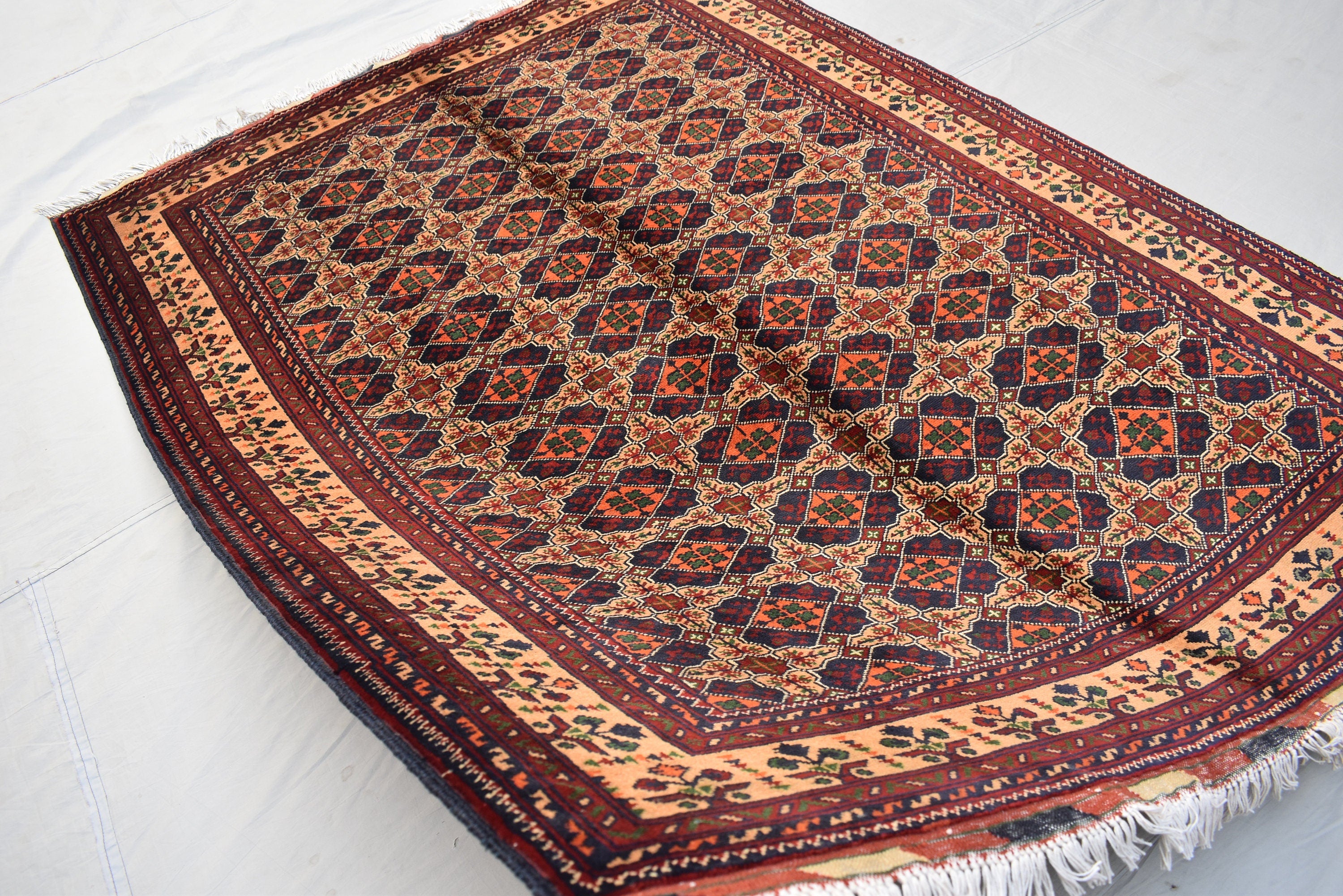 Bokhara 5x7 Ft, Hand Knotted High Quality Wool Rug- Multi Color Rugs For Living Room- Turkoman Tribal Rug 5X7- High Pile Soft Wool Area Rugs