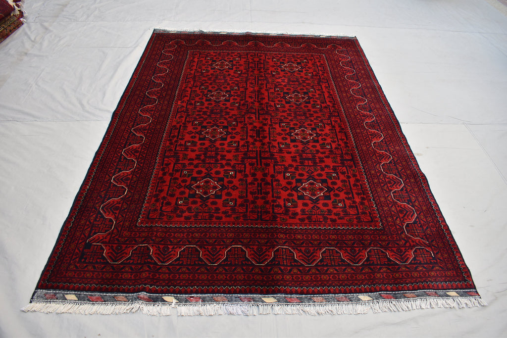 6x8Ft, Handwoven Afghan Bukhara Rug, Turkmen Tribal Traditional Wool Carpet Soft Pile, Boho Home Decor, Perfect for living room, Bedroom