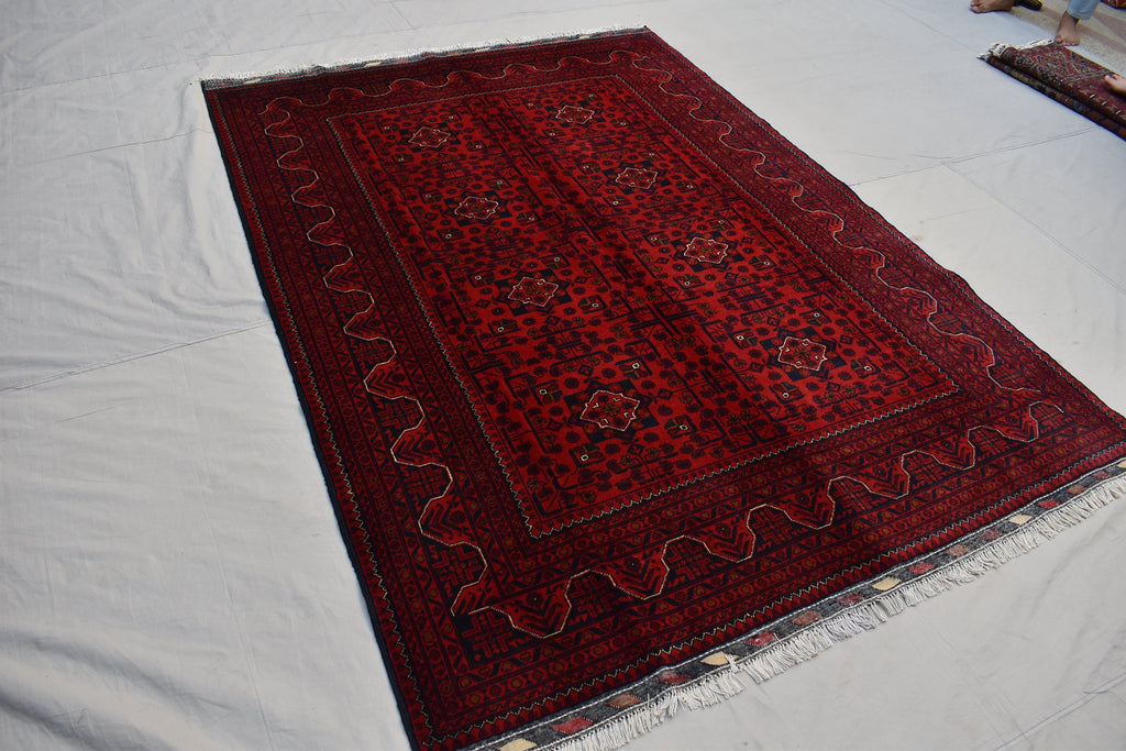 6x8Ft, Handwoven Afghan Bukhara Rug, Turkmen Tribal Traditional Wool Carpet Soft Pile, Boho Home Decor, Perfect for living room, Bedroom
