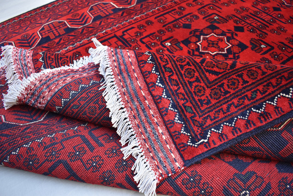 6x8 Bokhara Rug – Turkmen Afghan Handmade Wool Area Carpet, 100% Wool, Vegetable Dyed, Bukhara Pattern Oriental Rug on Sale, Bedroom Rug