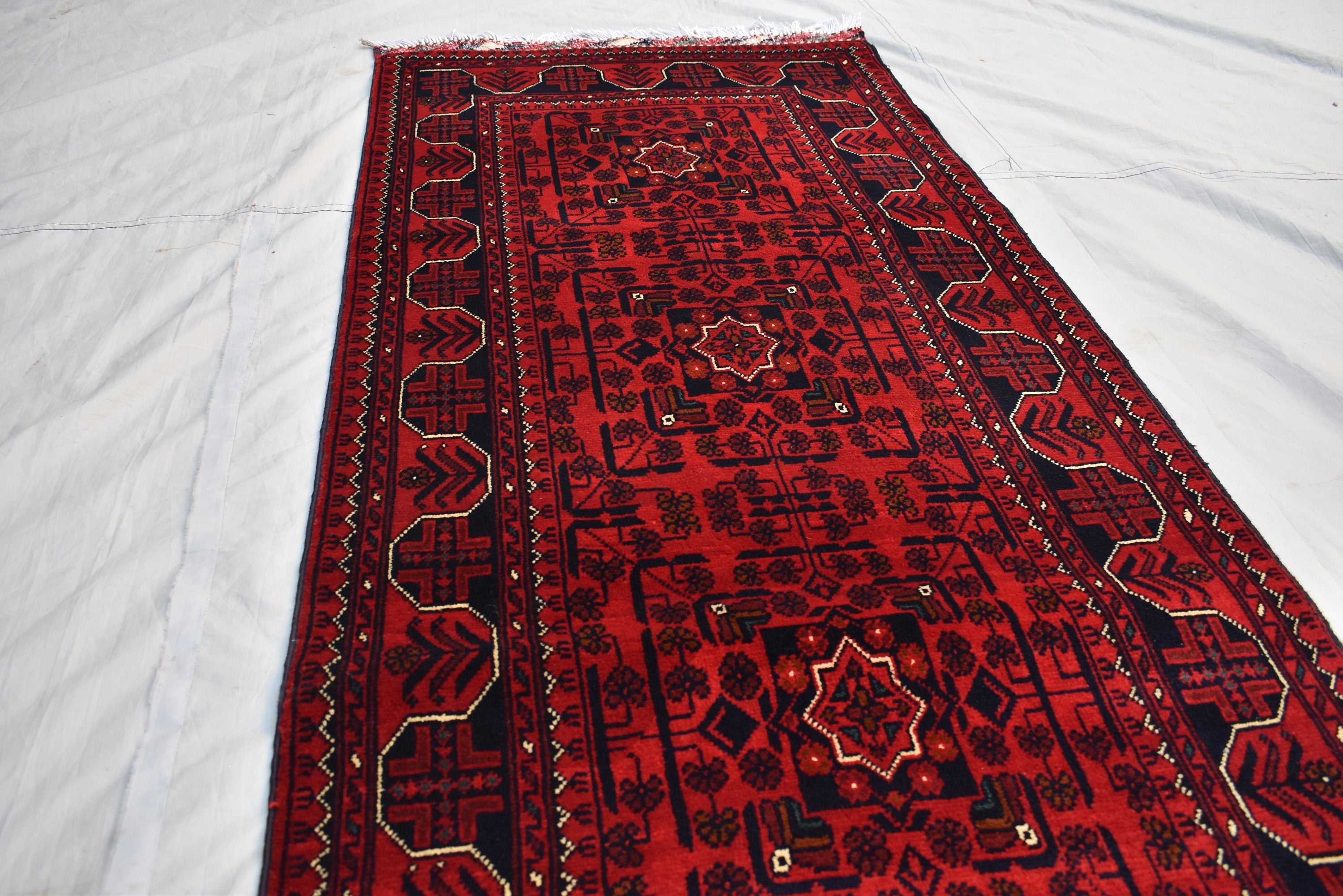 16ft Afghan Khal Mohammadi Runner – Handwoven Wool Turkmen Khamiyab Bokhara Rug, Long Oriental Hallway Runner, Vintage Red Carpet, Events