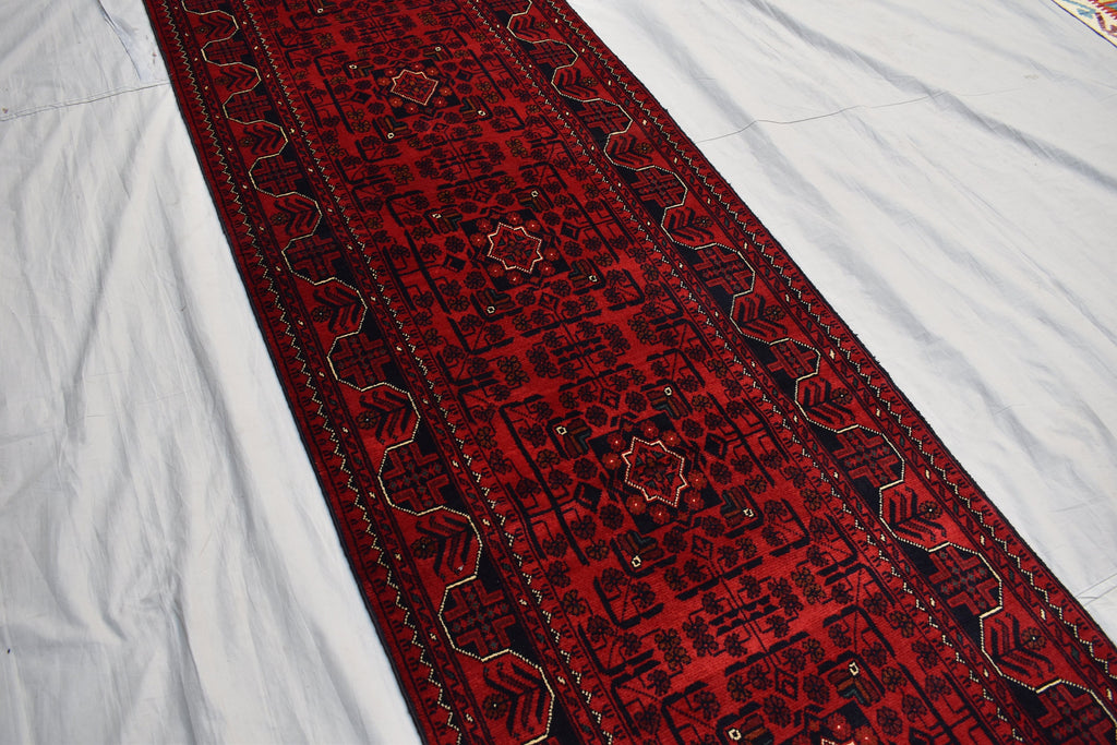 16ft Afghan Khal Mohammadi Runner – Handwoven Wool Turkmen Khamiyab Bokhara Rug, Long Oriental Hallway Runner, Vintage Red Carpet, Events