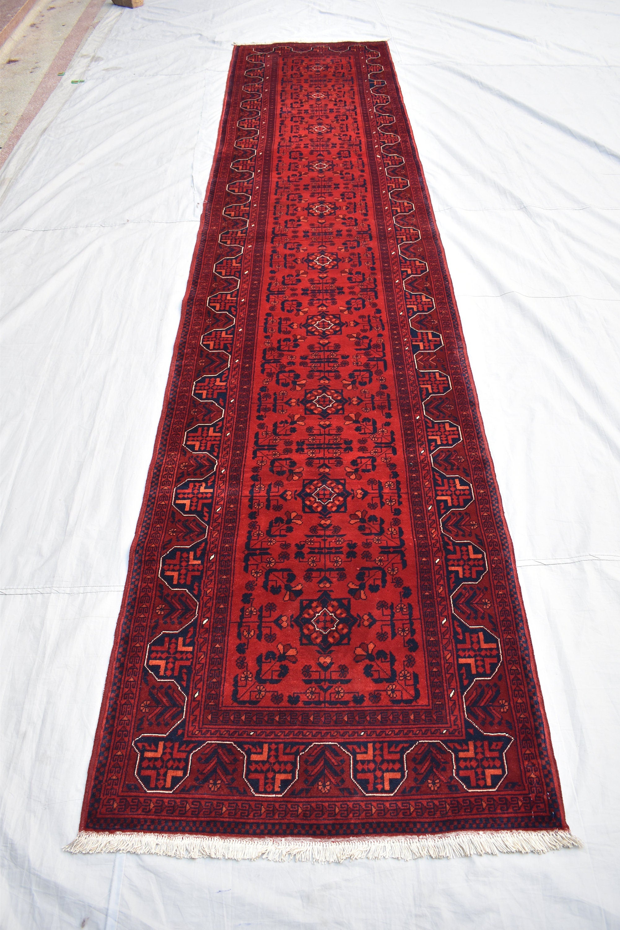 3x13 Long Runner Best Quality Bukhara Tribal Afghan Wool Rug, Perfect for Hallway, Entryway-Long Narrow Red Rug, Boho Home decor 12.9x2.8 ft