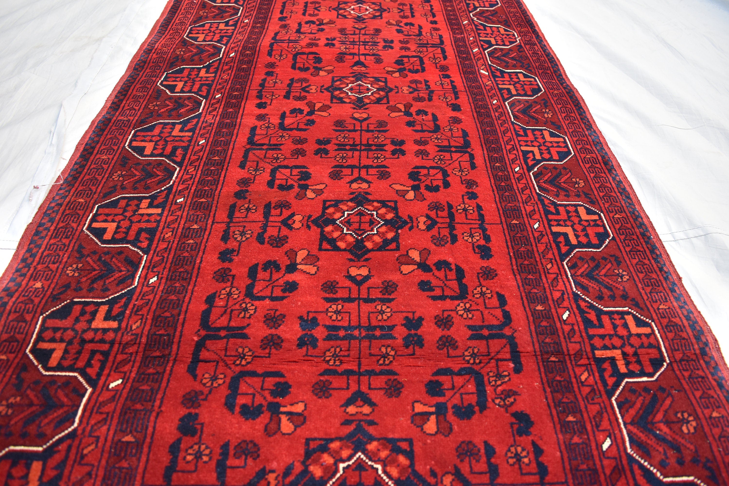 3x13 Long Runner Best Quality Bukhara Tribal Afghan Wool Rug, Perfect for Hallway, Entryway-Long Narrow Red Rug, Boho Home decor 12.9x2.8 ft
