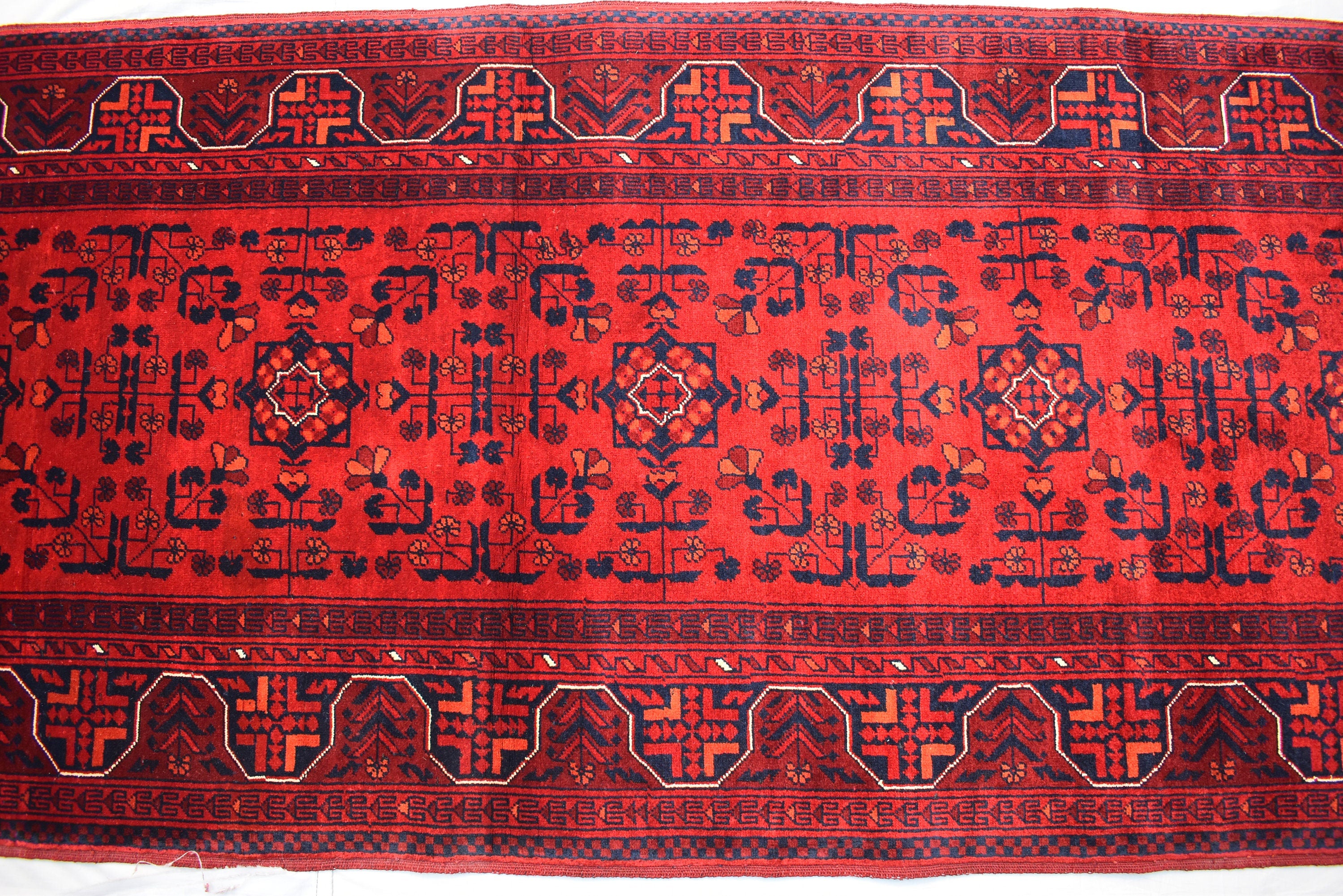 3x13 Long Runner Best Quality Bukhara Tribal Afghan Wool Rug, Perfect for Hallway, Entryway-Long Narrow Red Rug, Boho Home decor 12.9x2.8 ft