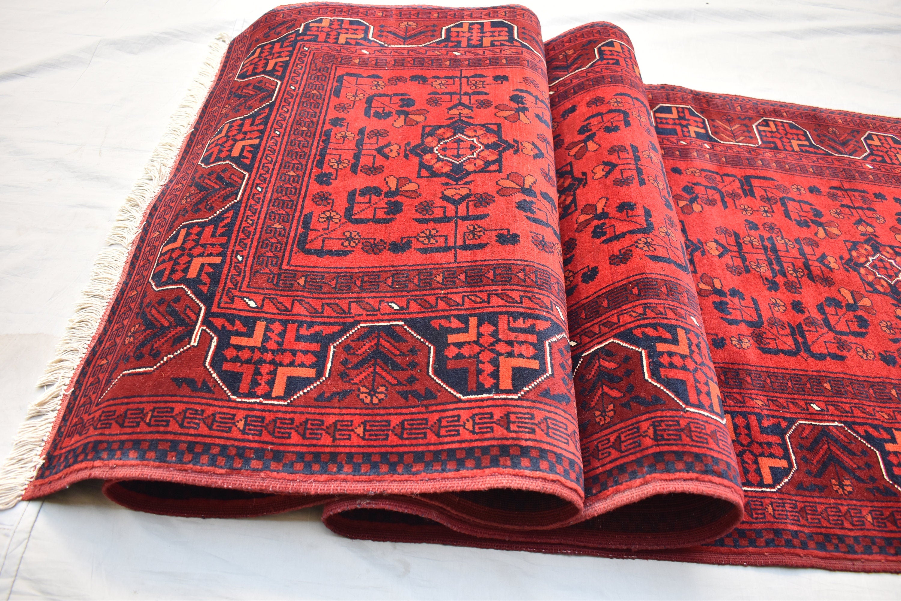 3x13 Long Runner Best Quality Bukhara Tribal Afghan Wool Rug, Perfect for Hallway, Entryway-Long Narrow Red Rug, Boho Home decor 12.9x2.8 ft
