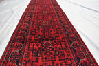 3x16 ft Handmade Hallway Runner Rug, Afghan Tribal Bukhara Deep Red Corridor Carpet
