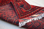 3x16 ft Handmade Hallway Runner Rug, Afghan Tribal Bukhara Deep Red Corridor Carpet