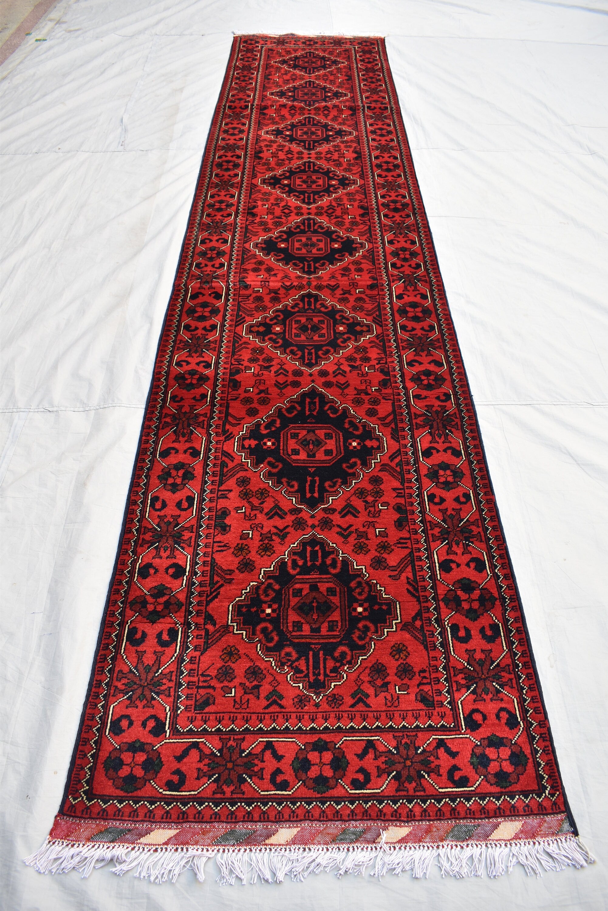 13.0 x 2.8 Ft Long Runner Best Quality Turkmen Khamiyab Khal Mohammadi Bokhara Runner Afghan Handmade Wool Oriental Hallway runner