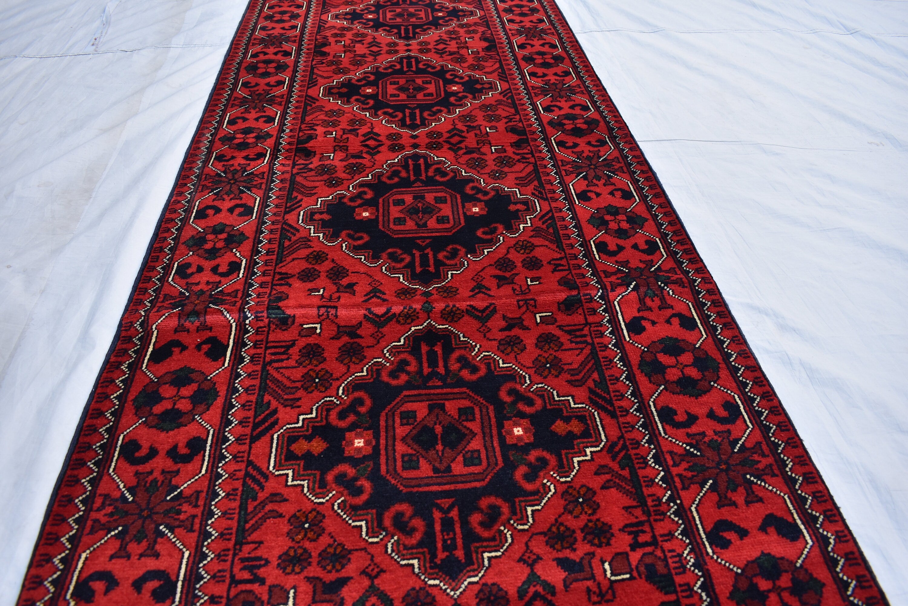 13.0 x 2.8 Ft Long Runner Best Quality Turkmen Khamiyab Khal Mohammadi Bokhara Runner Afghan Handmade Wool Oriental Hallway runner